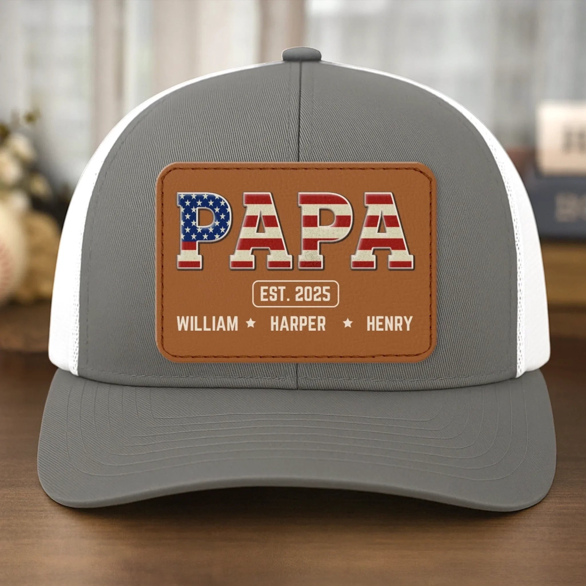 Papa Knows Best - Family Personalized Custom Leather Patch Mesh Cap - 4th Of July, Gift For Dad, Grandpa