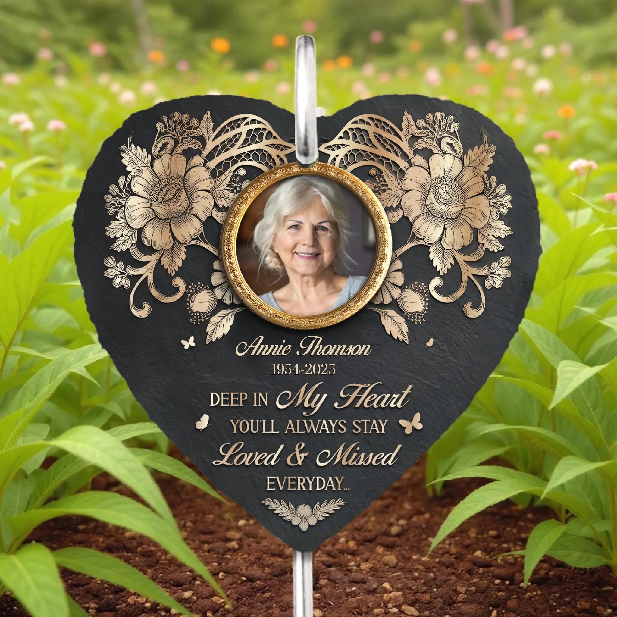 Custom Photo Always In My Heart - Memorial Personalized Memorial Garden Slate & Hook - Sympathy Gift For Family Members