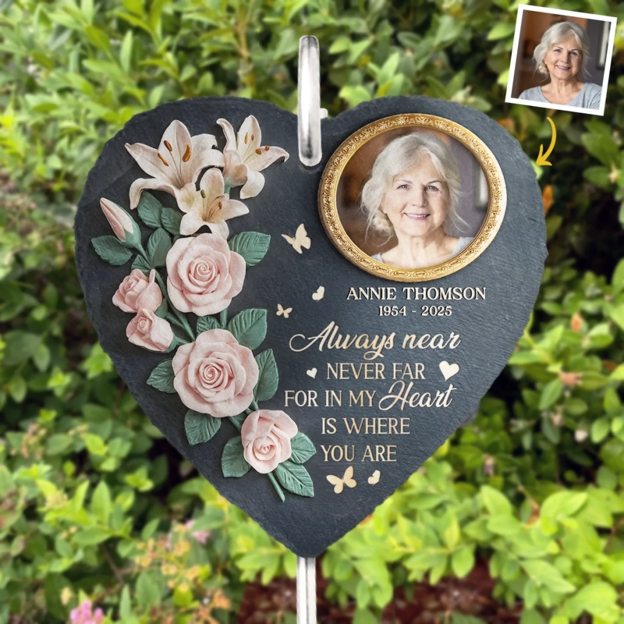 Custom Photo Gone But Not Forgotten - Memorial Personalized Memorial Garden Slate & Hook - Sympathy Gift For Family Members