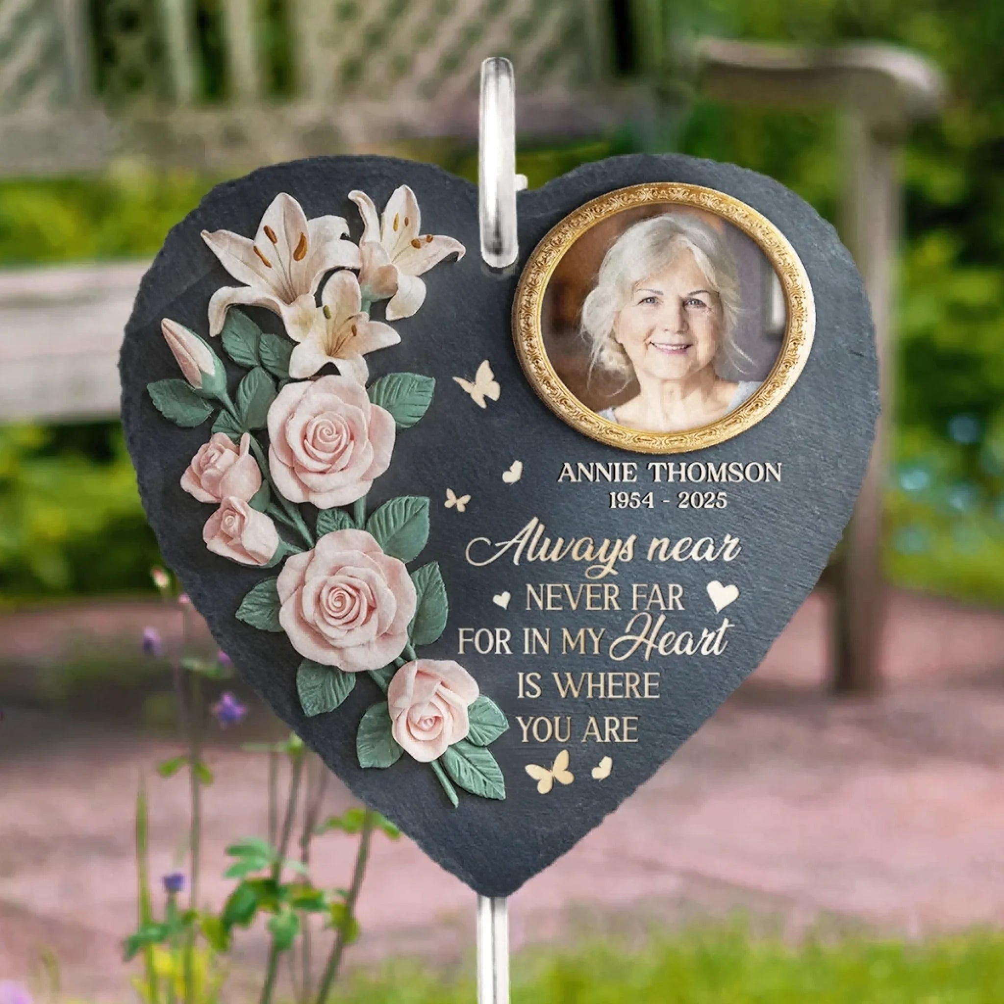 Custom Photo Gone But Not Forgotten - Memorial Personalized Memorial Garden Slate & Hook - Sympathy Gift For Family Members