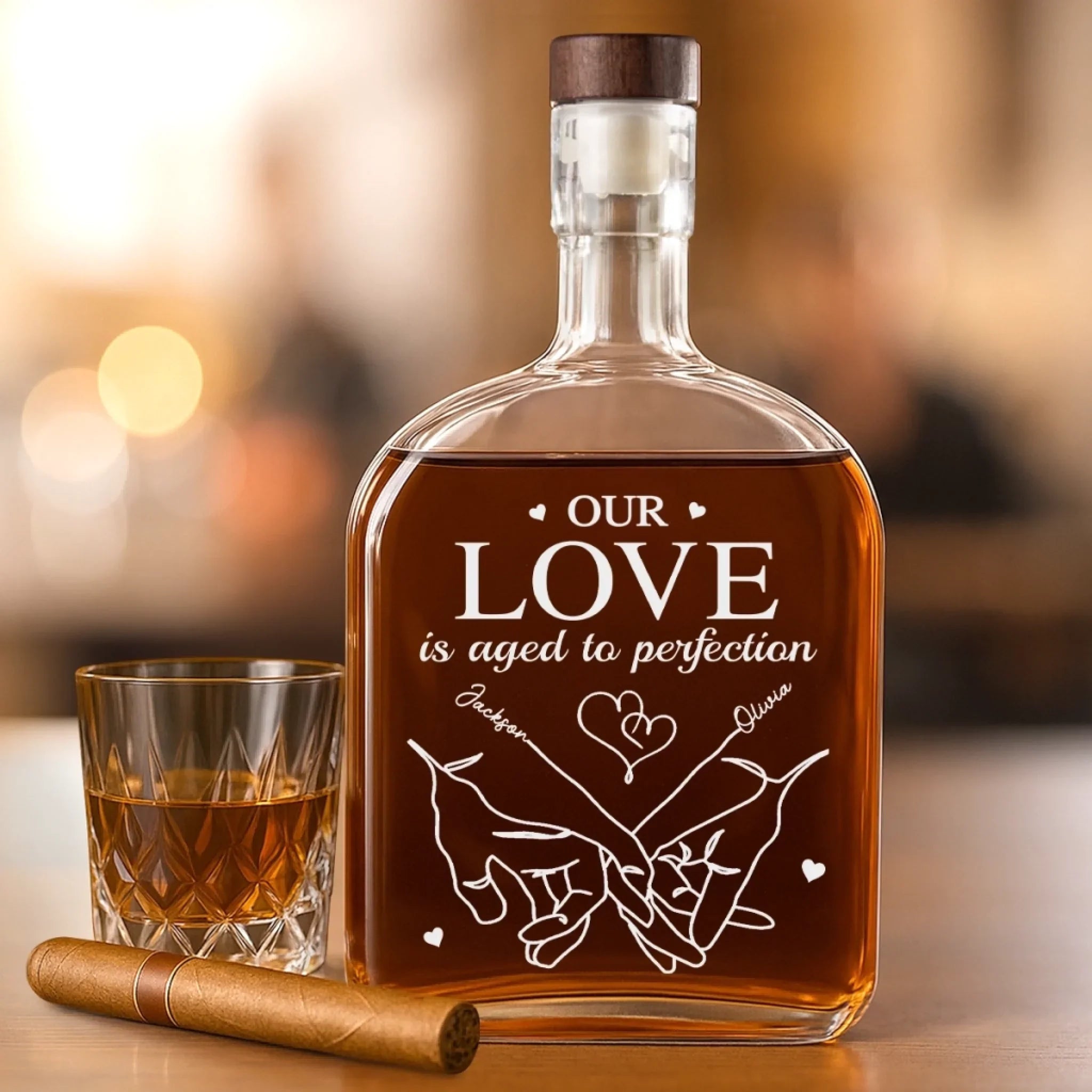 One Date, Countless Memories - Couple Personalized Custom Whiskey Bottle - Gift For Husband Wife, Anniversary