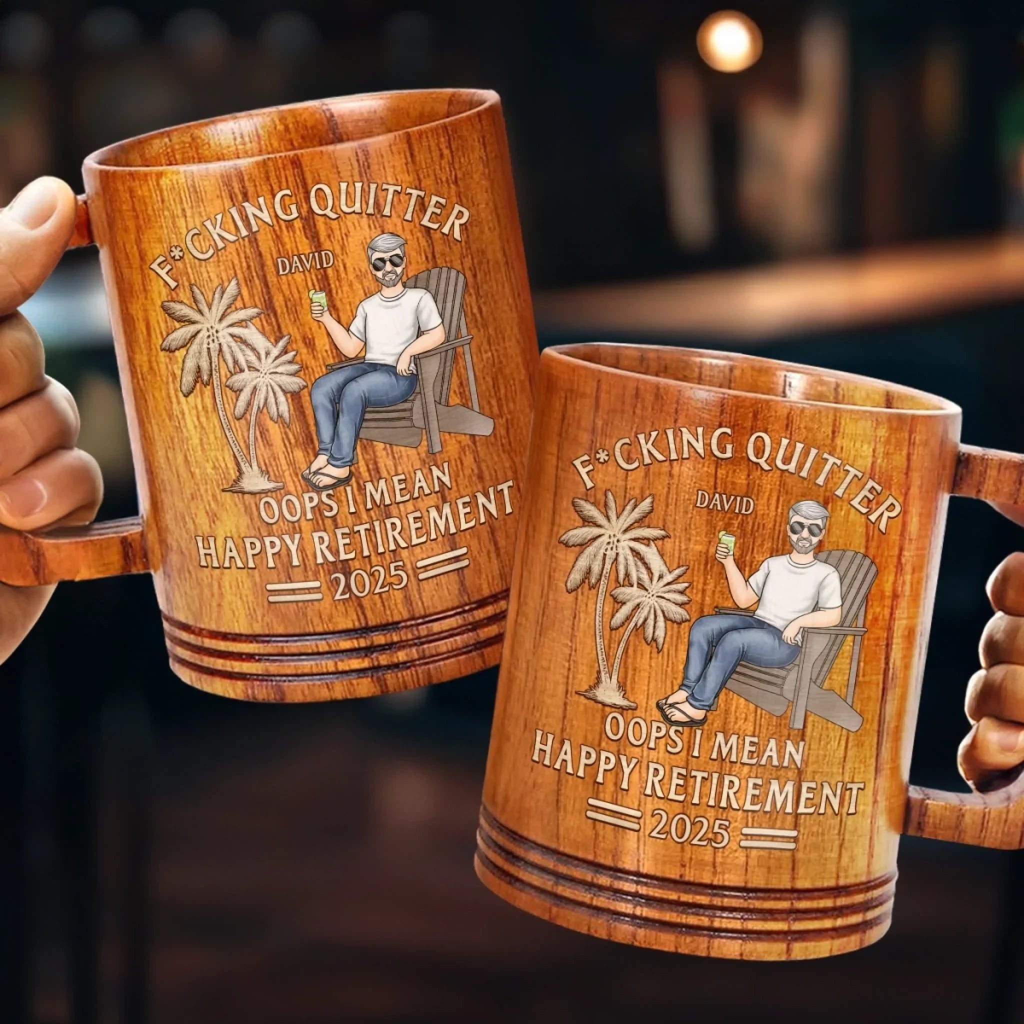 From Deadlines To Lifelines, Cheers - Coworker Personalized Custom Wooden Mug - Appreciation, Retirement Gift For Coworkers, Work Friends, Colleagues