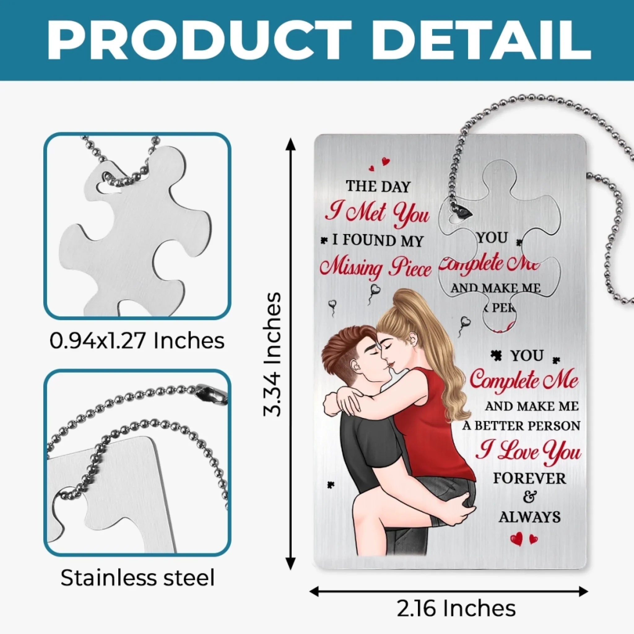 Metal Wallet Card With Charm - Personalized Anniversary Wedding Gifts For Husband And Wife, Him And Her - I Found My Missing Piece, Couple Birthday Gifts For Him And Her