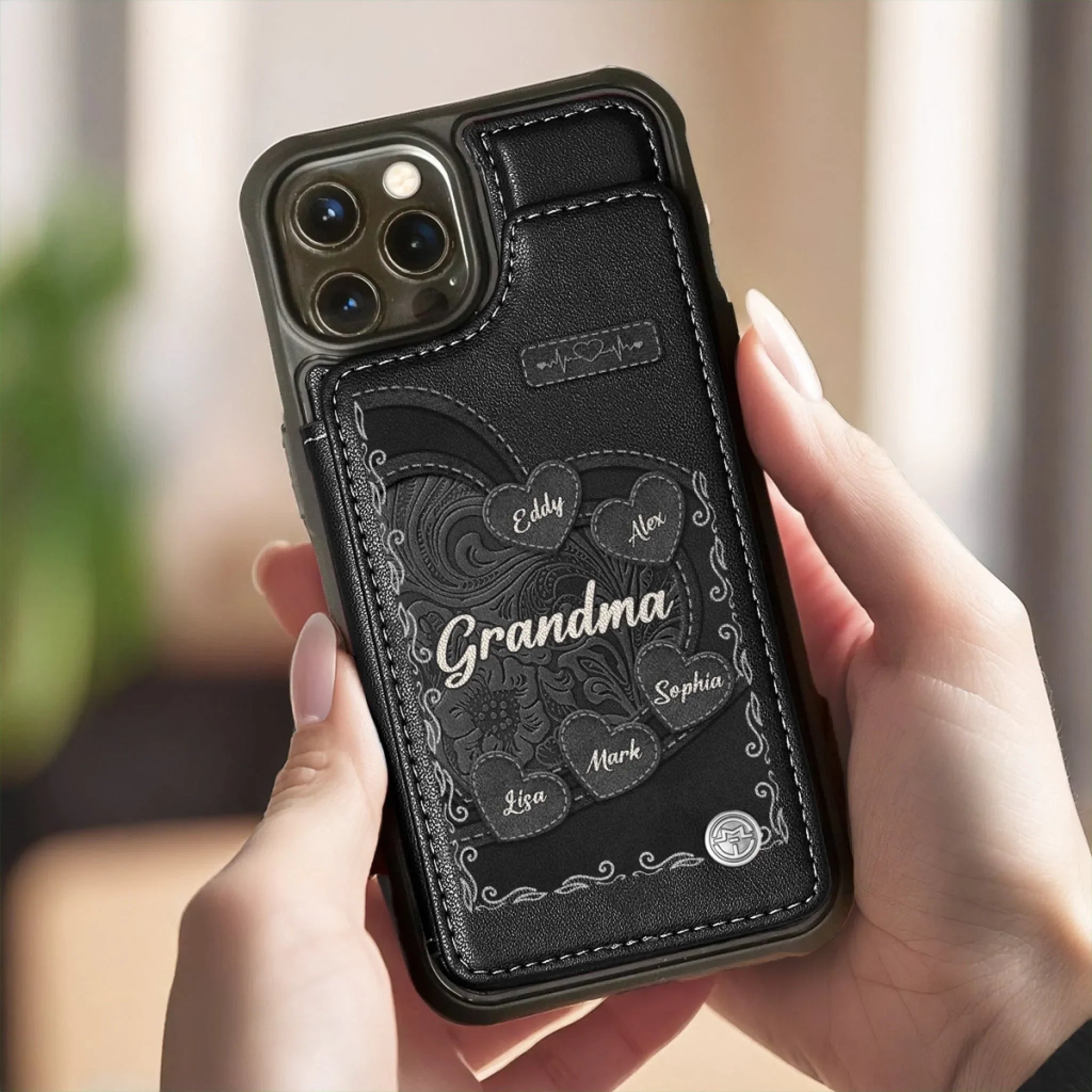 Custom Leather Flip Wallet Phone Case - Personalized Birthday Gifts For Mom, Grandma - Keep Loved Ones Close Always