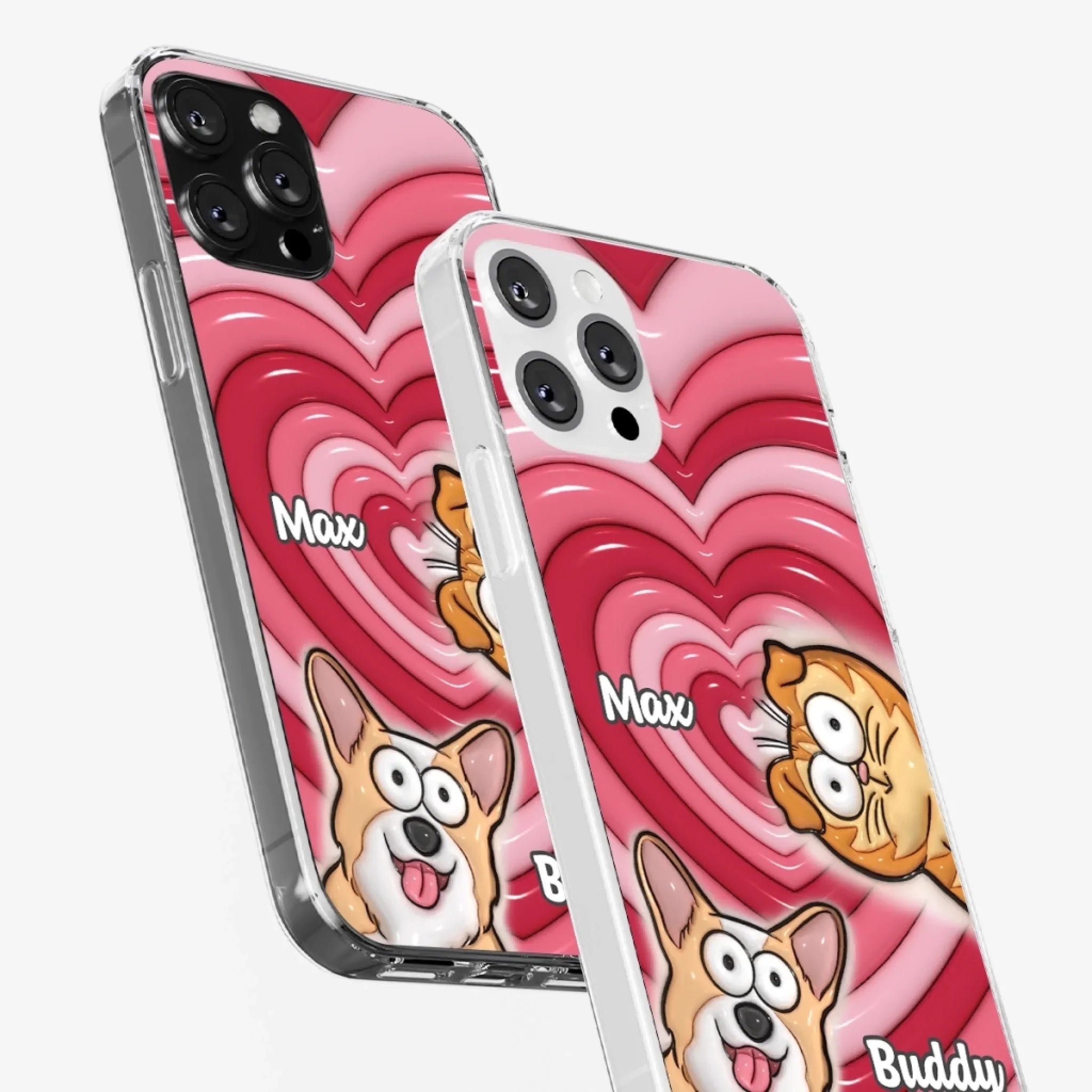 Custom 3D Inflated Effect Printed Clear Phone Case - Personalized Birthday Gifts For Dog Cat Lovers, Dog Dad And Mom, Cat Owners - Cute Pets, Happy Hearts