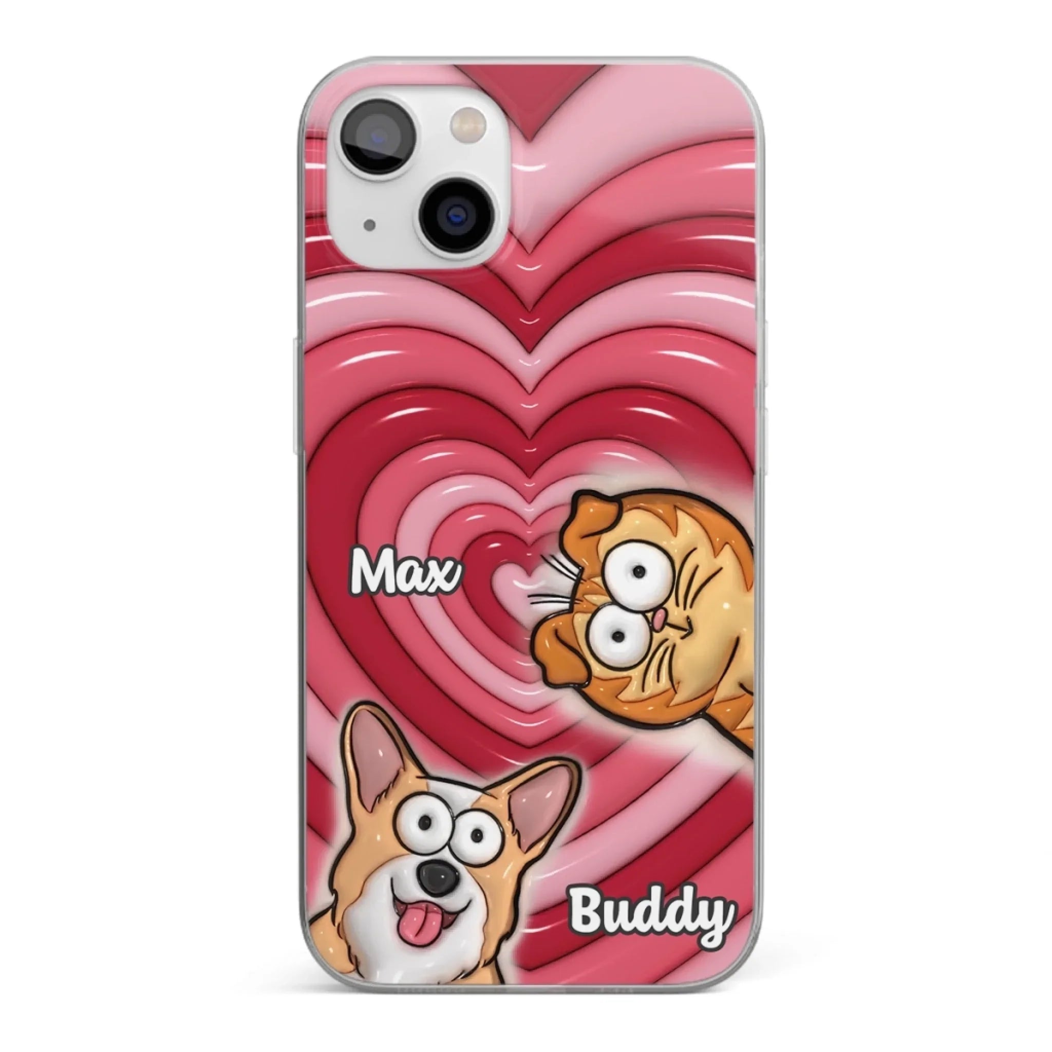 Custom 3D Inflated Effect Printed Clear Phone Case - Personalized Birthday Gifts For Dog Cat Lovers, Dog Dad And Mom, Cat Owners - Cute Pets, Happy Hearts