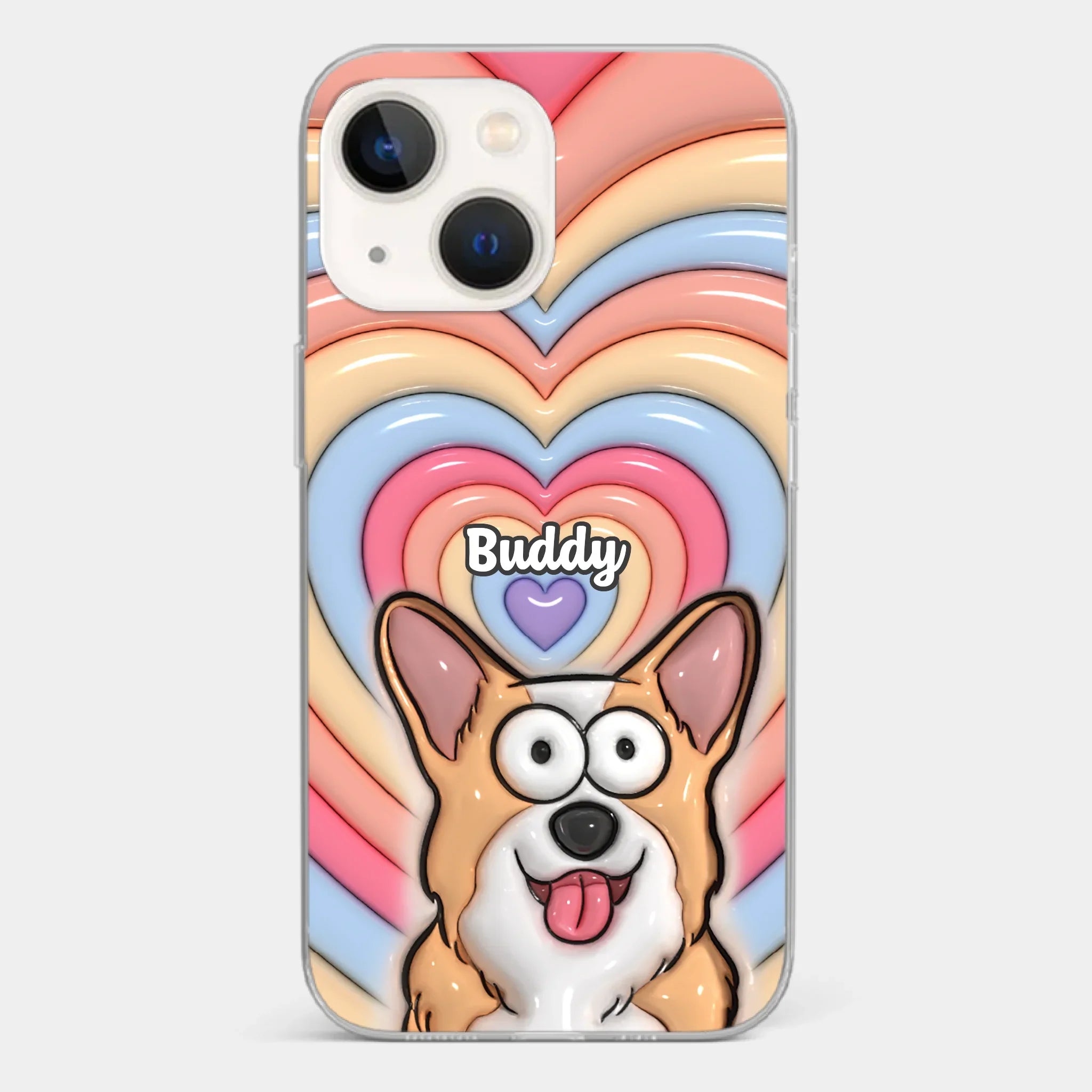 Custom 3D Inflated Effect Printed Clear Phone Case - Personalized Birthday Gifts For Dog Cat Lovers, Dog Dad And Mom, Cat Owners - Cute Pets, Happy Hearts