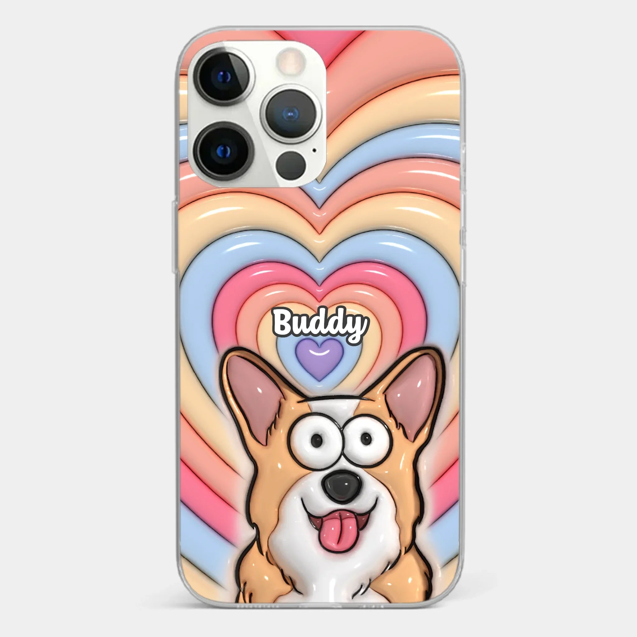 Custom 3D Inflated Effect Printed Clear Phone Case - Personalized Birthday Gifts For Dog Cat Lovers, Dog Dad And Mom, Cat Owners - Cute Pets, Happy Hearts