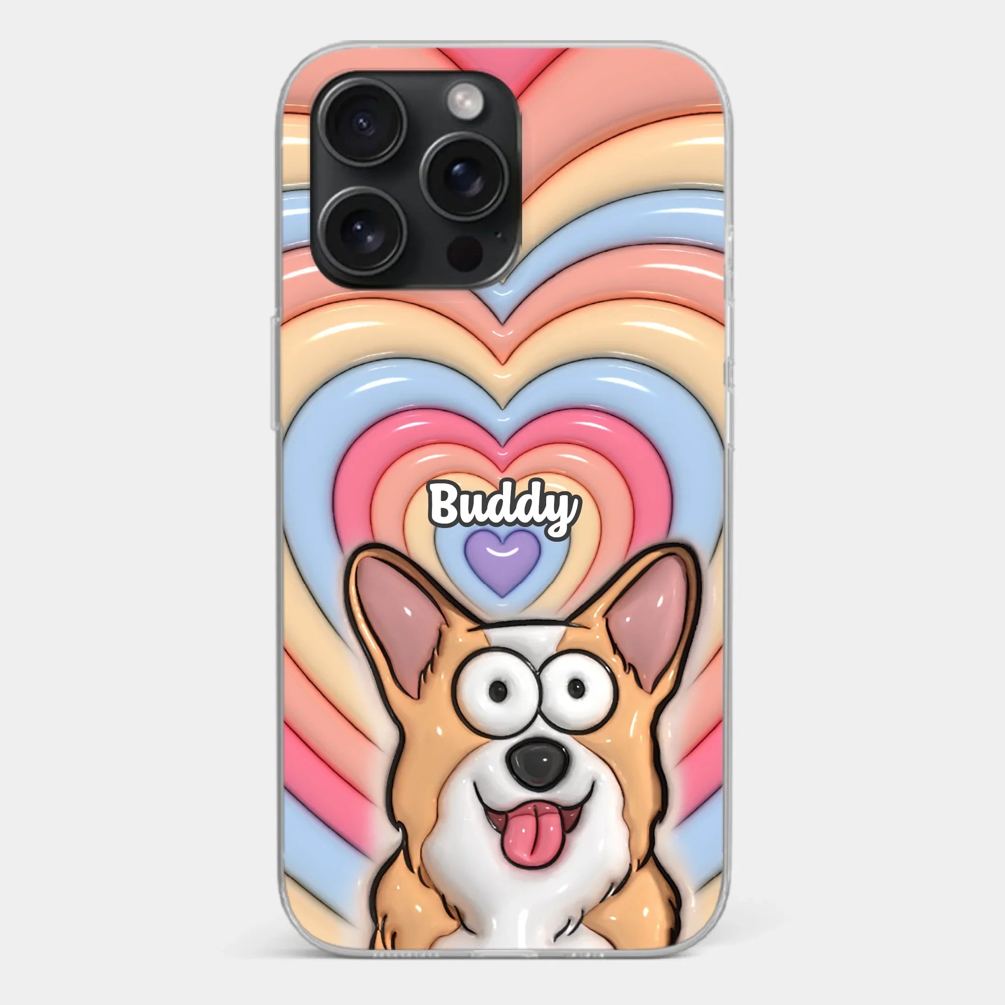Custom 3D Inflated Effect Printed Clear Phone Case - Personalized Birthday Gifts For Dog Cat Lovers, Dog Dad And Mom, Cat Owners - Cute Pets, Happy Hearts