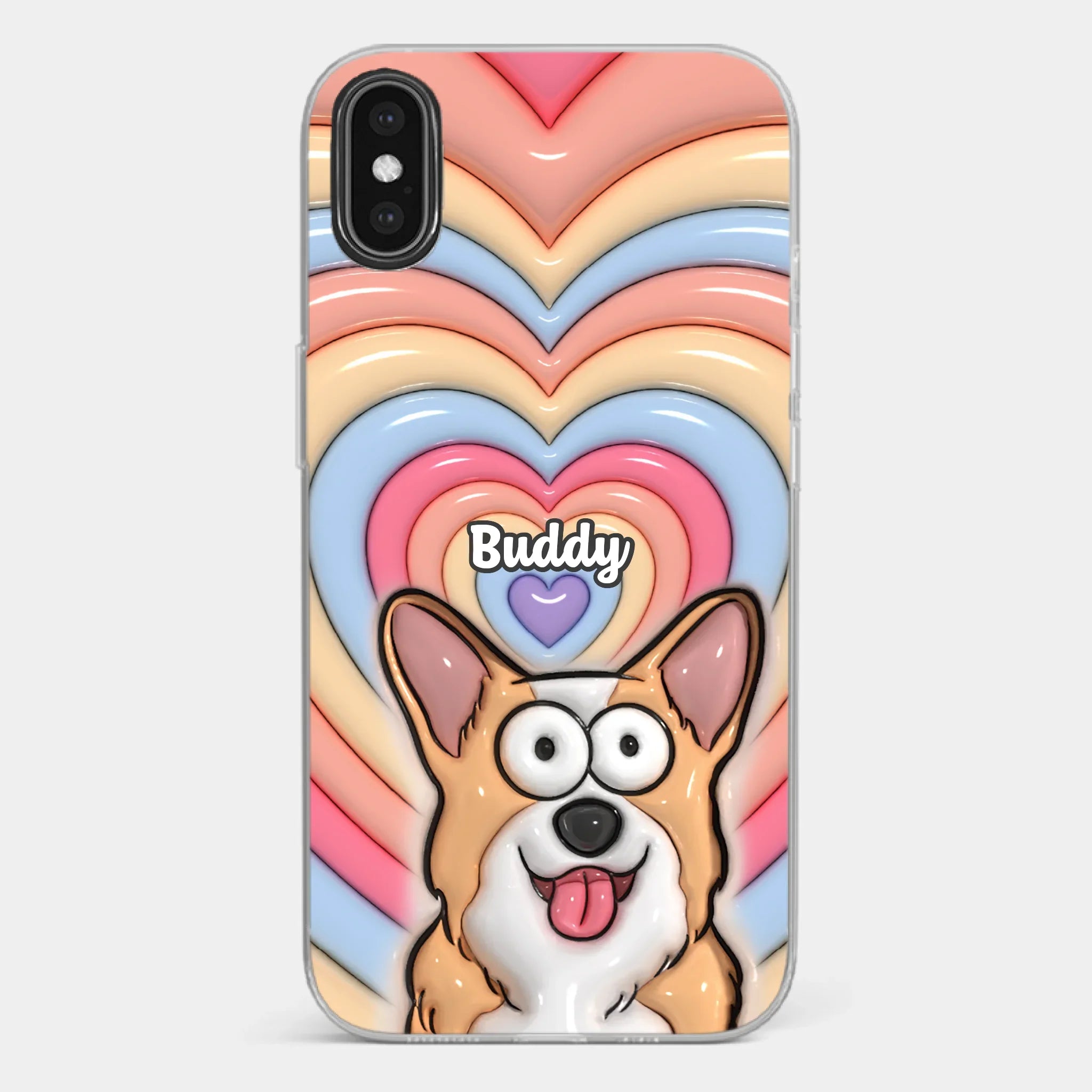 Custom 3D Inflated Effect Printed Clear Phone Case - Personalized Birthday Gifts For Dog Cat Lovers, Dog Dad And Mom, Cat Owners - Cute Pets, Happy Hearts