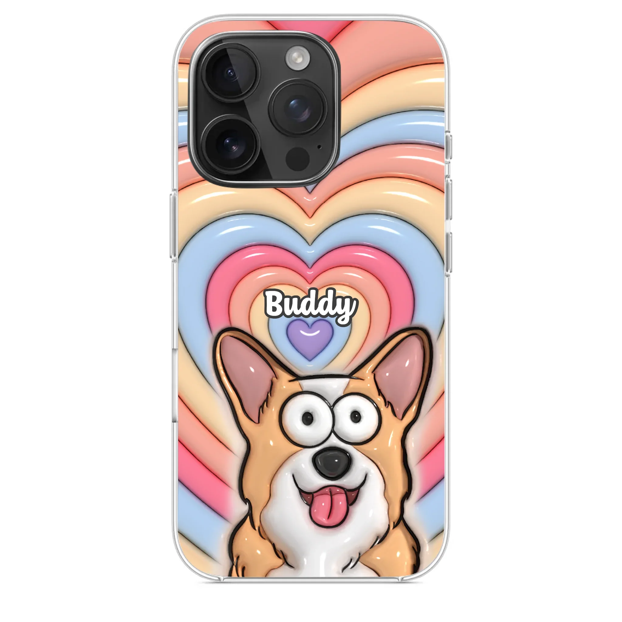 Custom 3D Inflated Effect Printed Clear Phone Case - Personalized Birthday Gifts For Dog Cat Lovers, Dog Dad And Mom, Cat Owners - Cute Pets, Happy Hearts