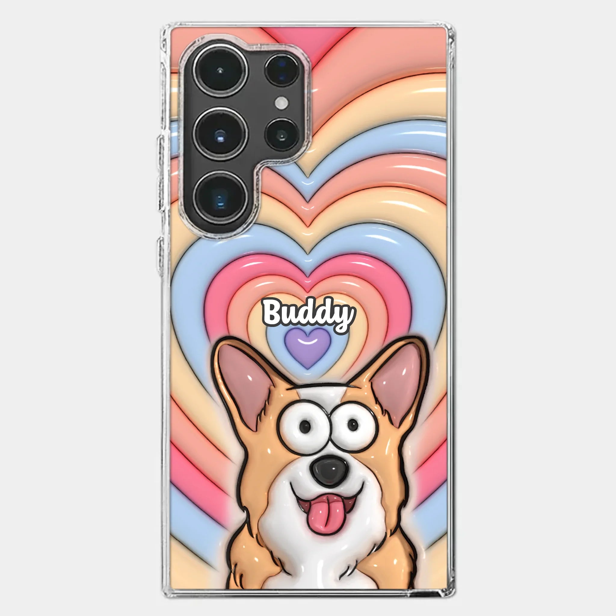 Custom 3D Inflated Effect Printed Clear Phone Case - Personalized Birthday Gifts For Dog Cat Lovers, Dog Dad And Mom, Cat Owners - Cute Pets, Happy Hearts