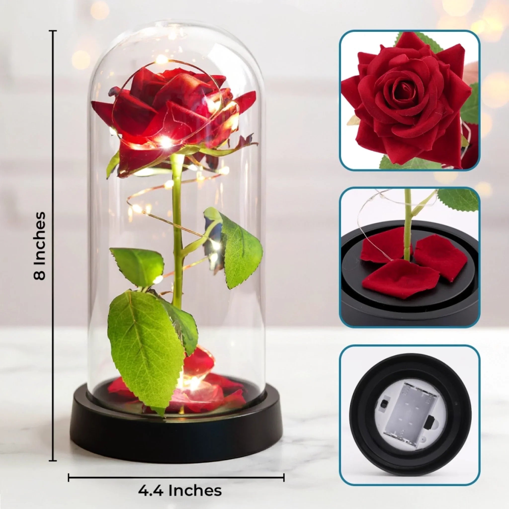 Custom Photo Light Up Eternal Rose In Glass Dome - Personalized Anniversary Wedding Gifts For Husband And Wife, Him And Her - Our Love Shines Forever