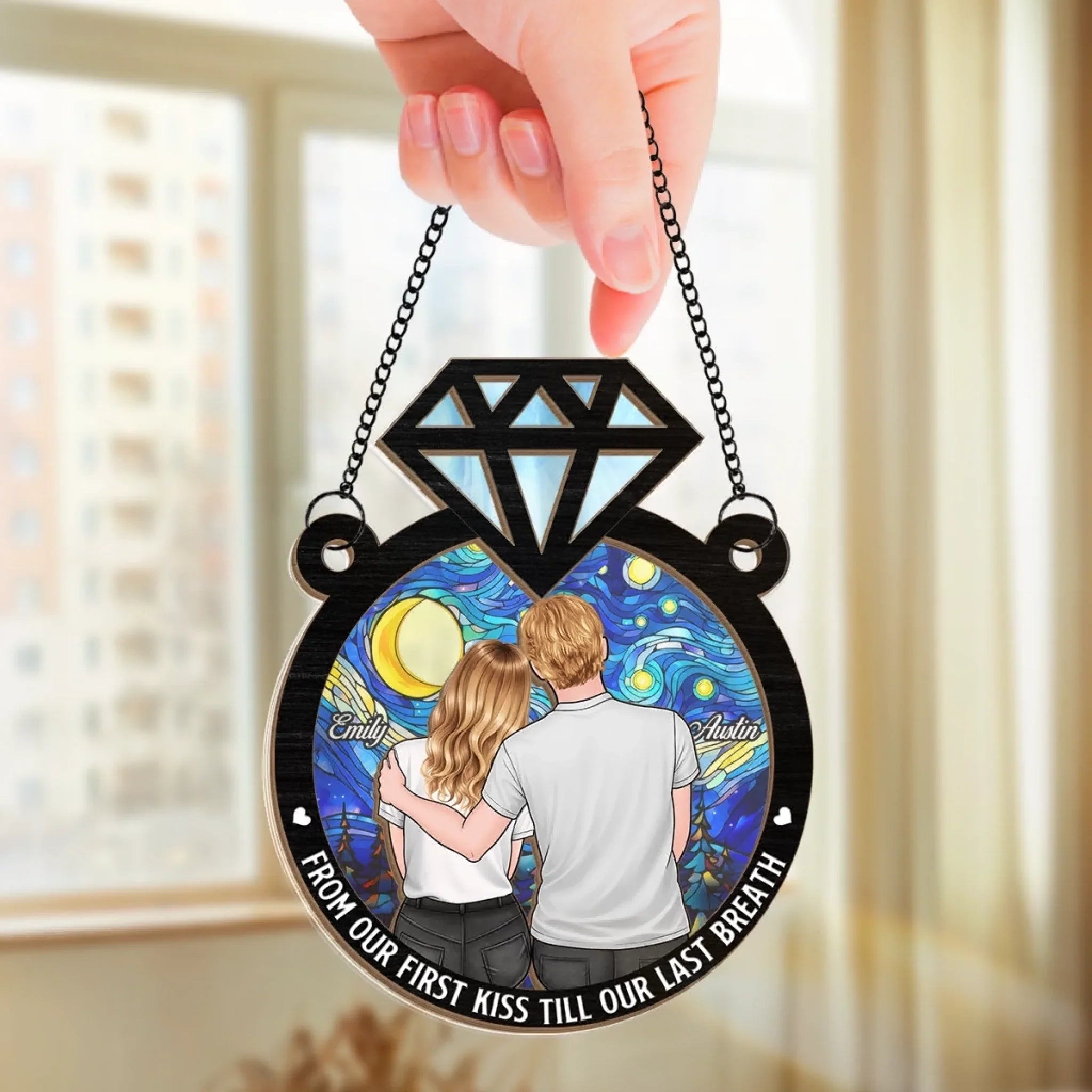 Custom Window Hanging Suncatcher Ornament - Personalized Anniversary Wedding Gifts For Husband And Wife, Him And Her - Forever Starts With You
