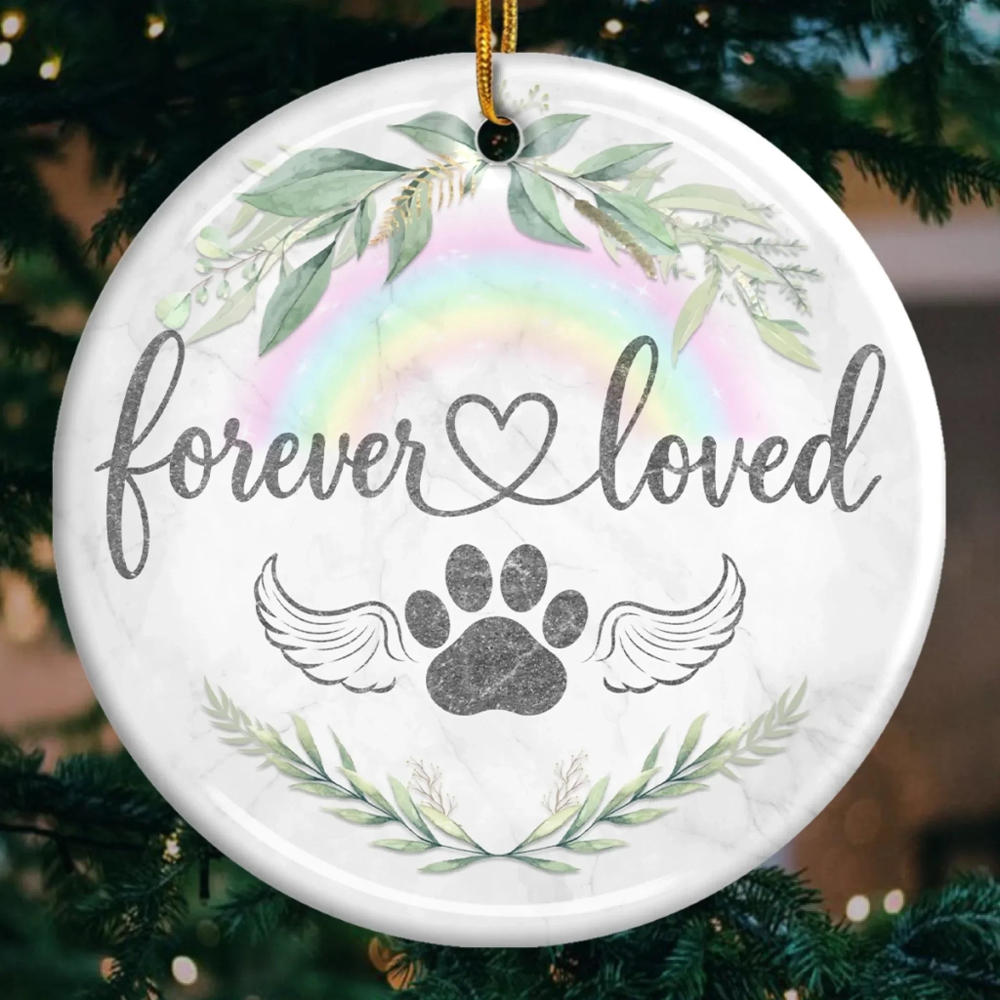 Ornament - Ceramic Round Shaped - Christmas Memorial Sympathy Gifts For Dogs, Cats - Love Knows No Goodbye