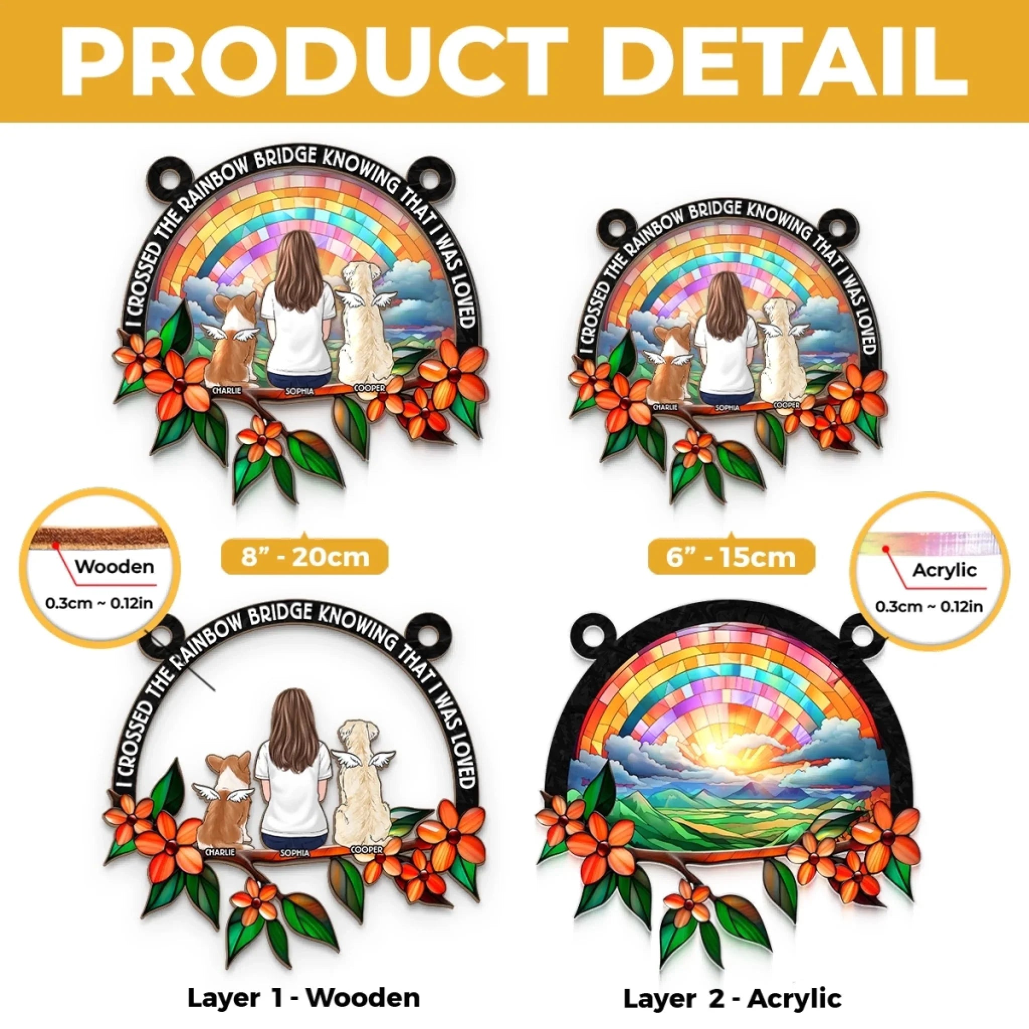 Custom Window Hanging Suncatcher Ornament - Personalized Pet Memorial Gifts For Dogs, Cats - Until We Meet Again At The Rainbow Bridge