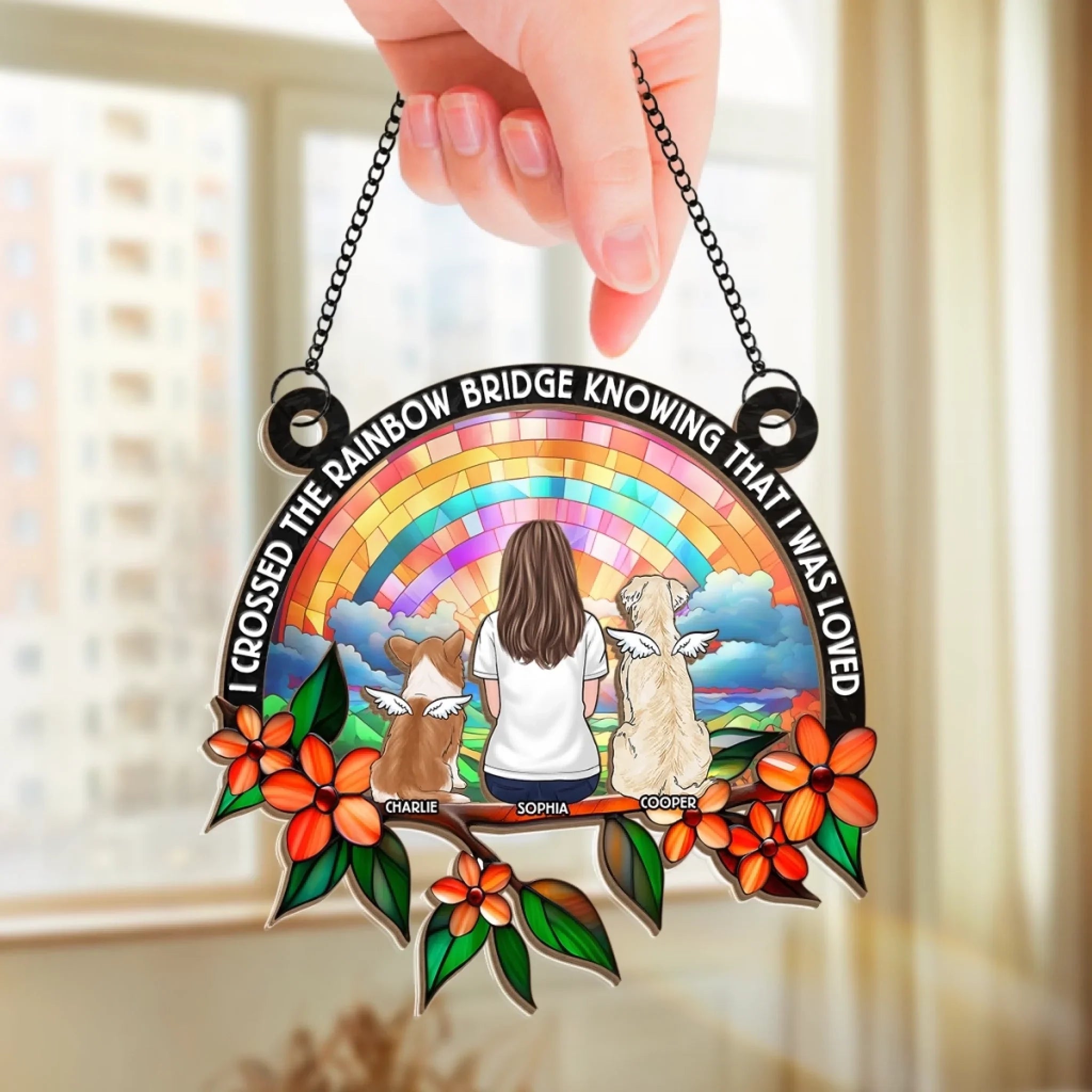 Custom Window Hanging Suncatcher Ornament - Personalized Pet Memorial Gifts For Dogs, Cats - Until We Meet Again At The Rainbow Bridge