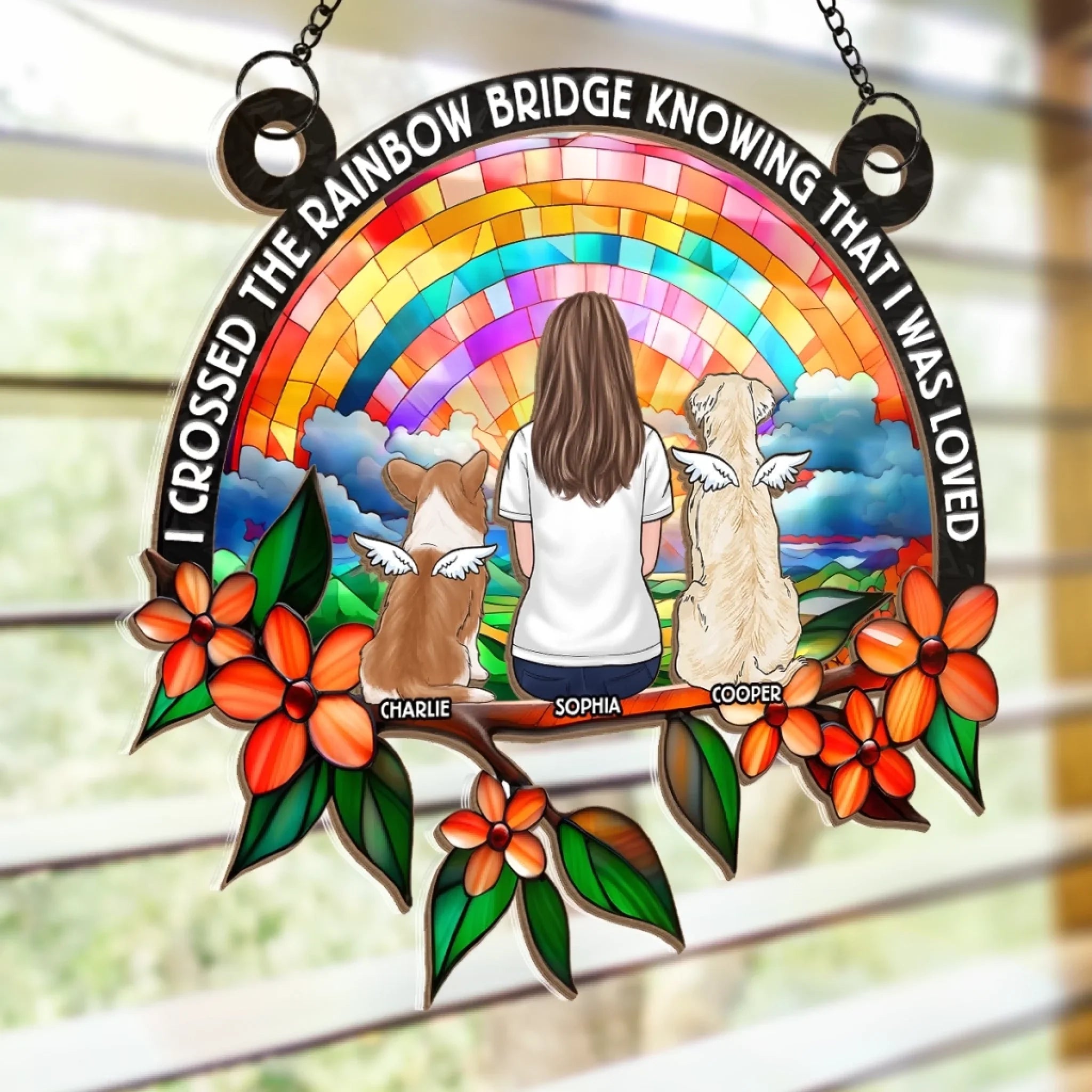 Custom Window Hanging Suncatcher Ornament - Personalized Pet Memorial Gifts For Dogs, Cats - Until We Meet Again At The Rainbow Bridge