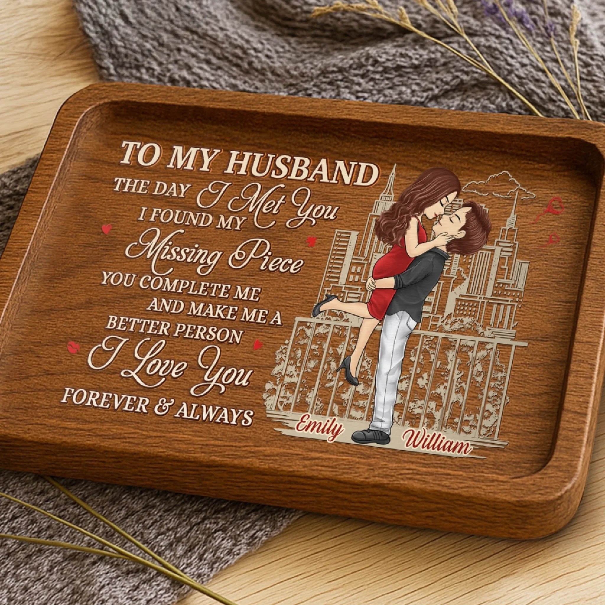 Custom Wooden Valet Tray - Personalized Anniversary Wedding Gifts For Husband And Wife, Him And Her - Love You More Everyday, Couple Birthday Gifts For Him And Her