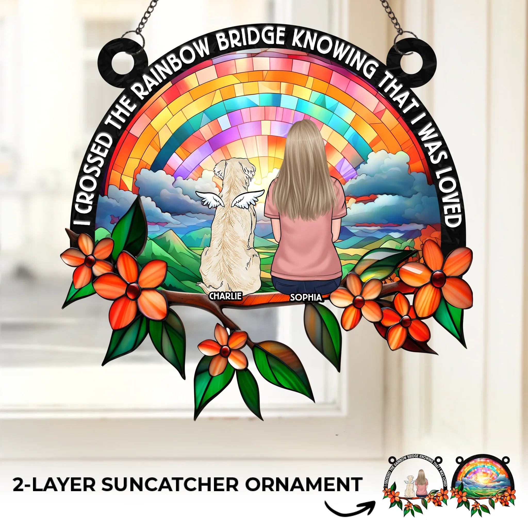 Custom Window Hanging Suncatcher Ornament - Personalized Pet Memorial Gifts For Dogs, Cats - Until We Meet Again At The Rainbow Bridge