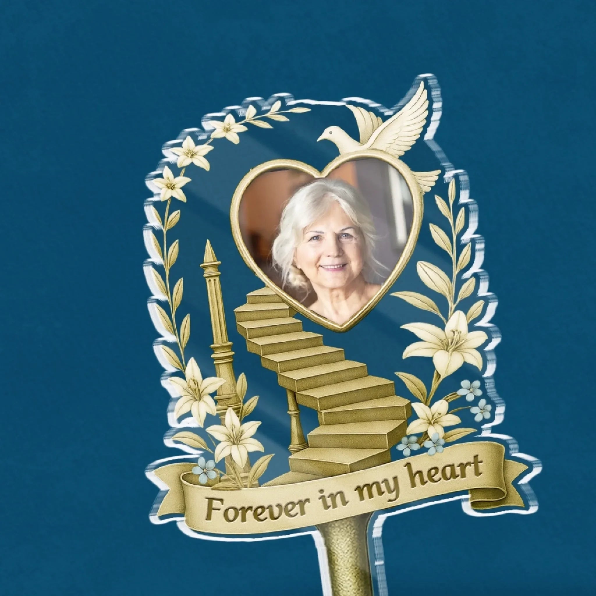 Custom Photo Stain Glass Style Acrylic Garden Stake - Personalized Memorial Sympathy Gifts For Loss Of Mom, Dad - Heartstrings Never Break