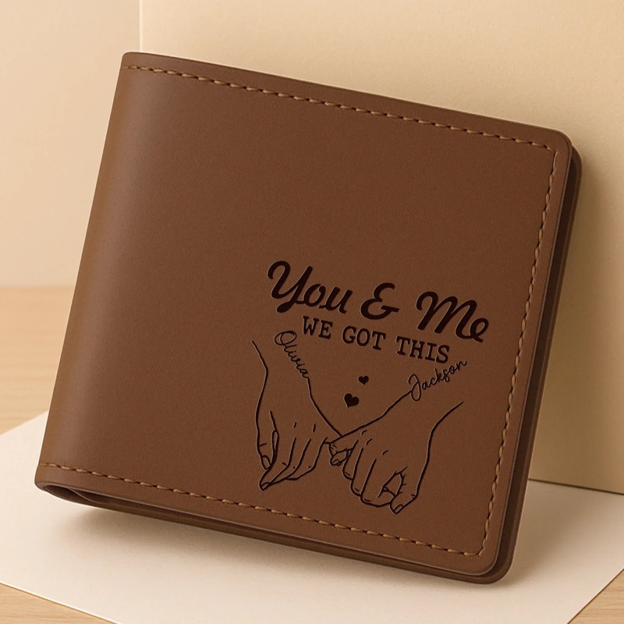Custom Engraved Bifold Leather Wallet Two Sides - Personalized Anniversary Wedding Gifts For Husband And Wife, Him And Her - Love You And Forever Yours