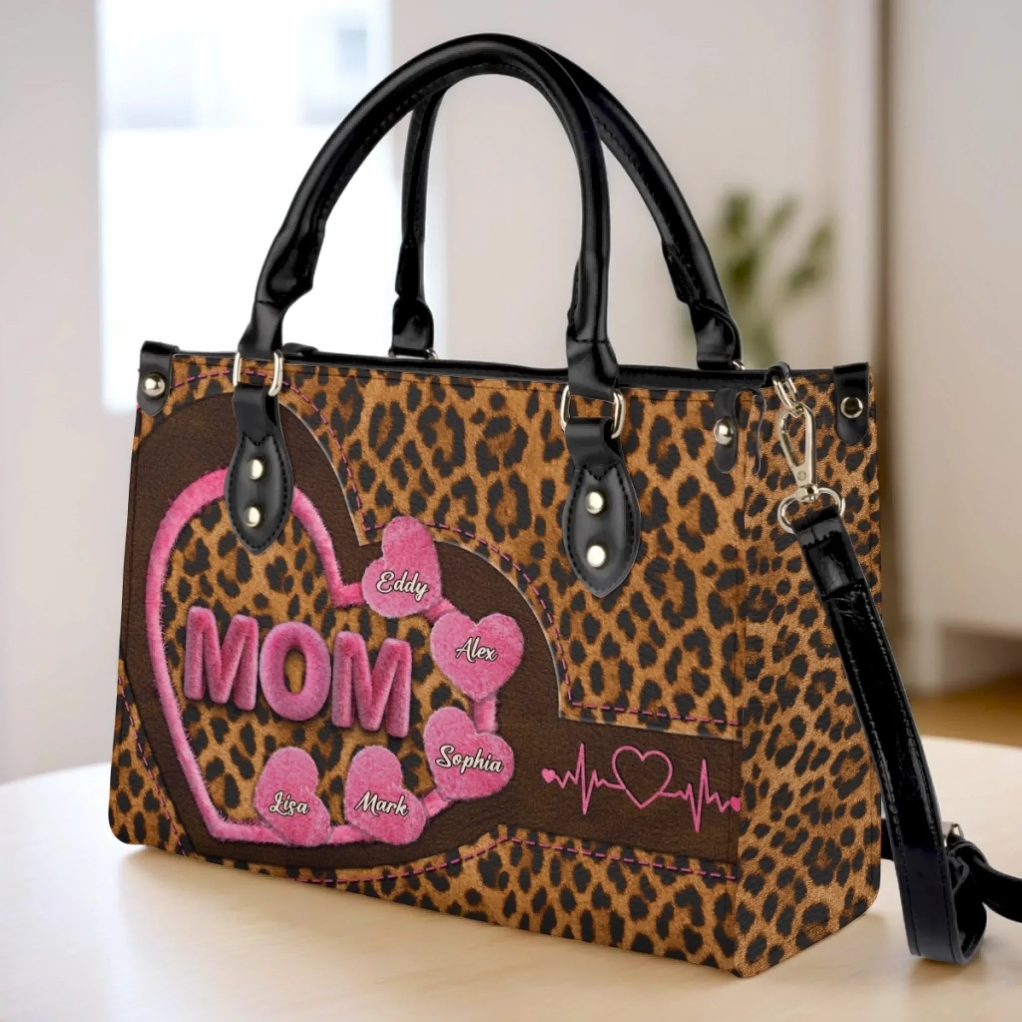 Custom Leather Handbag - Personalized Mother's Day Gifts For Mother, Grandmother - From My Heartbeat To Yours