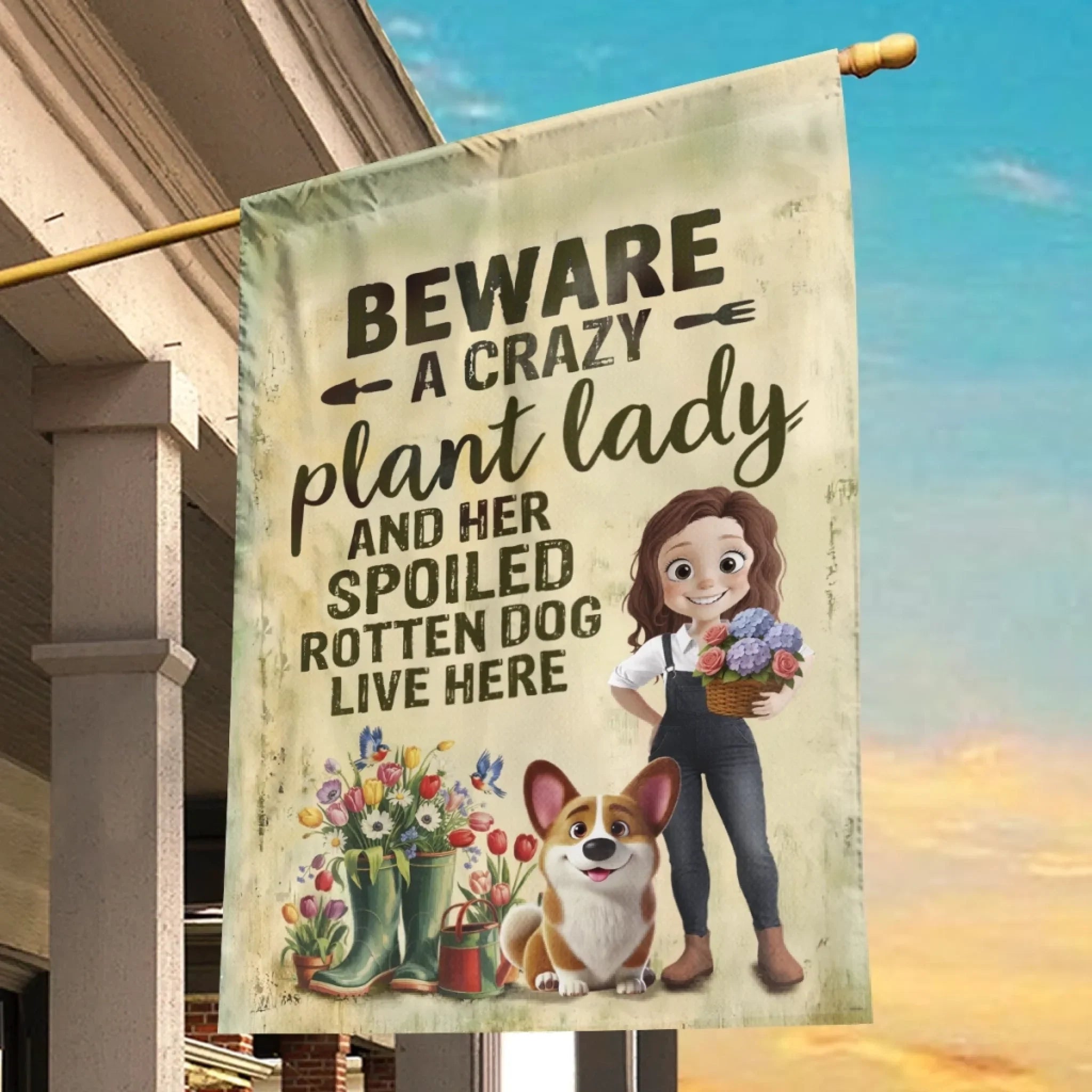 Custom Flag - Personalized Garden Gifts For Gardeners, Dog Lovers, Dog Dad And Mom - Crazy Plant Lady With A Dog Boss