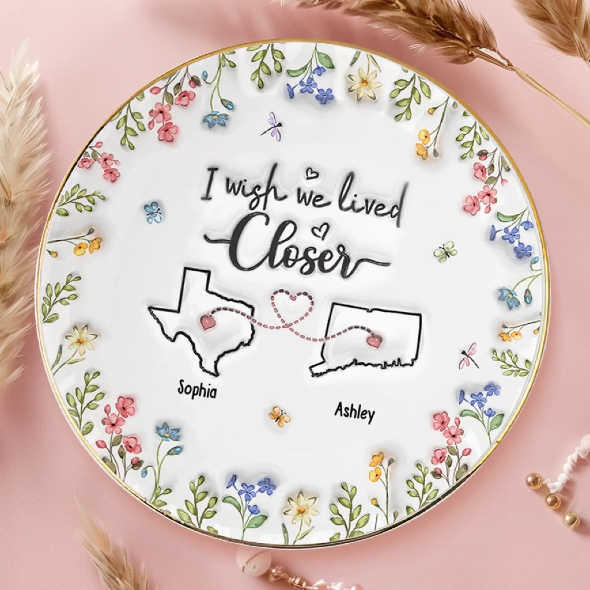 Custom 3D Inflated Effect Printed Full-Print Round Jewelry Dish - Personalized Best Friend Birthday Gifts For Women - I Wish We Lived Closer