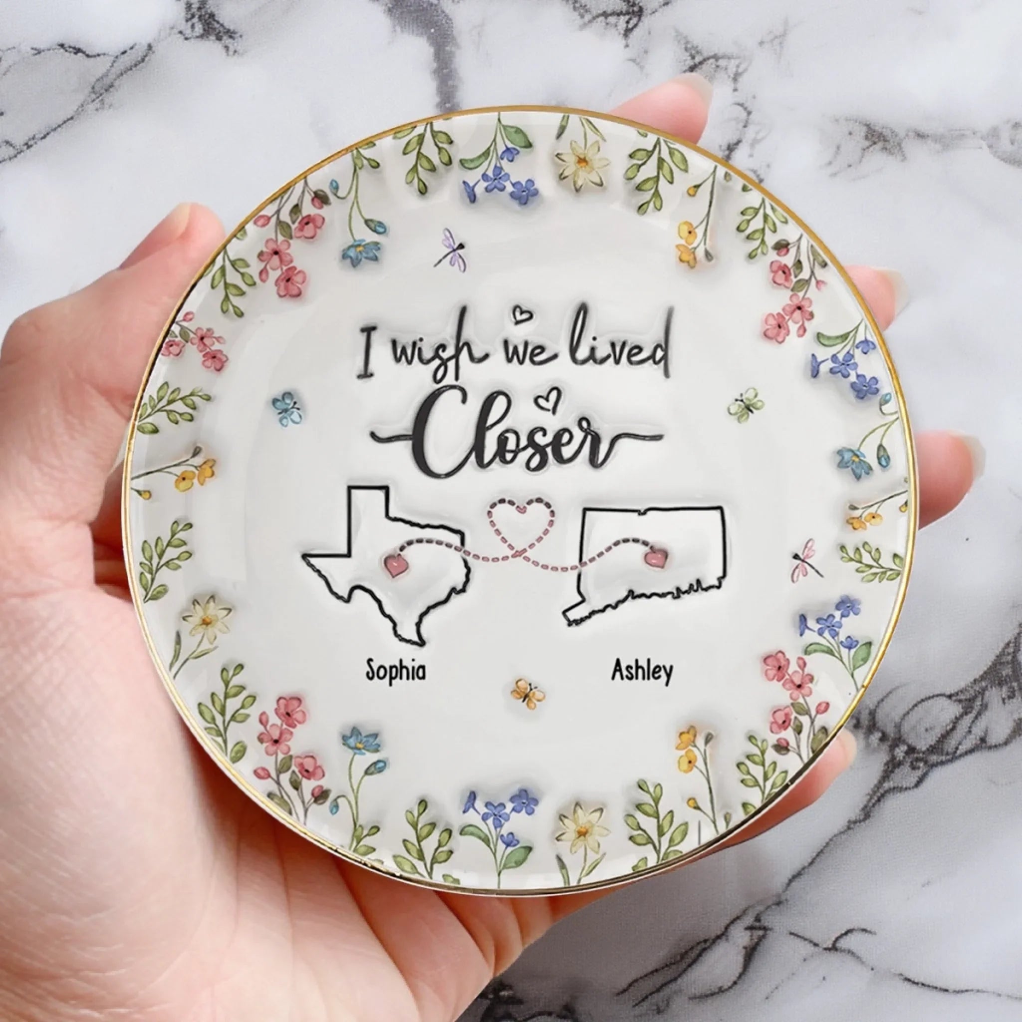 Custom 3D Inflated Effect Printed Full-Print Round Jewelry Dish - Personalized Best Friend Birthday Gifts For Women - I Wish We Lived Closer