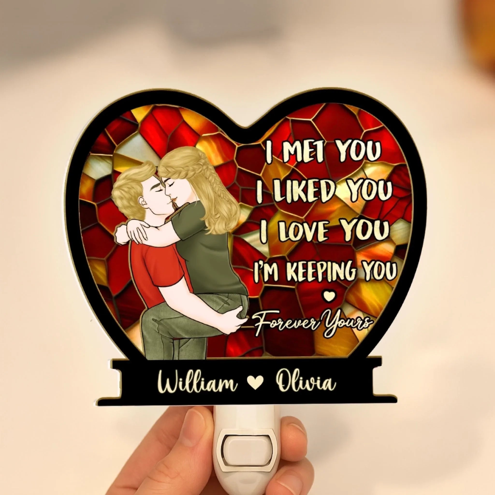 Custom Wood And Acrylic Night Light - Personalized Anniversary Wedding Gifts For Husband And Wife, Him And Her - Forever Yours