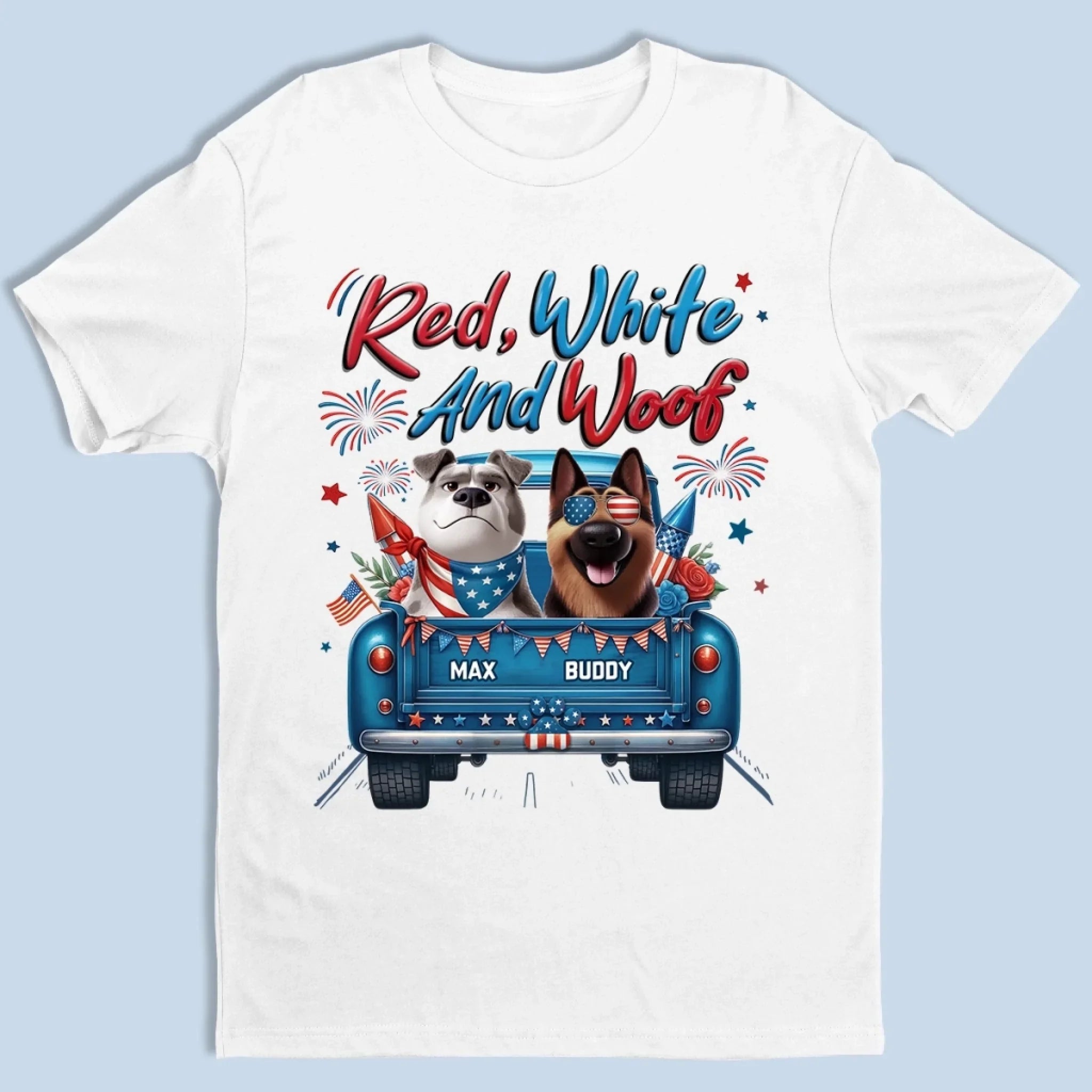 Custom Unisex T-shirt, Premium T-shirt, Hoodie - Personalized 4th Of July Gifts For Dog Lovers, Dog Dad And Mom - Fetching Freedom