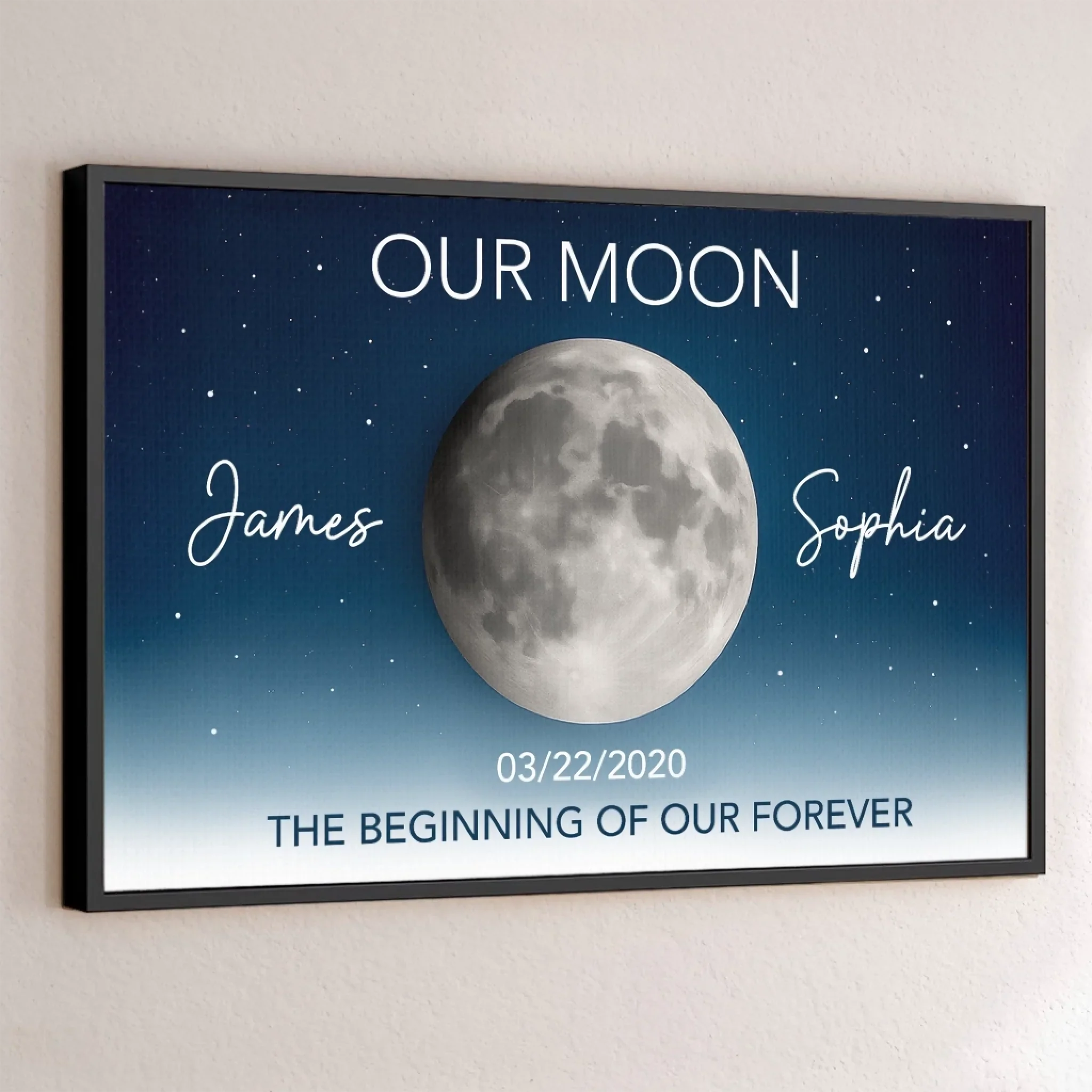 Custom Horizontal Poster - Personalized Anniversary Wedding Gifts For Husband And Wife, Him And Her - Under This Moon Our Story Began