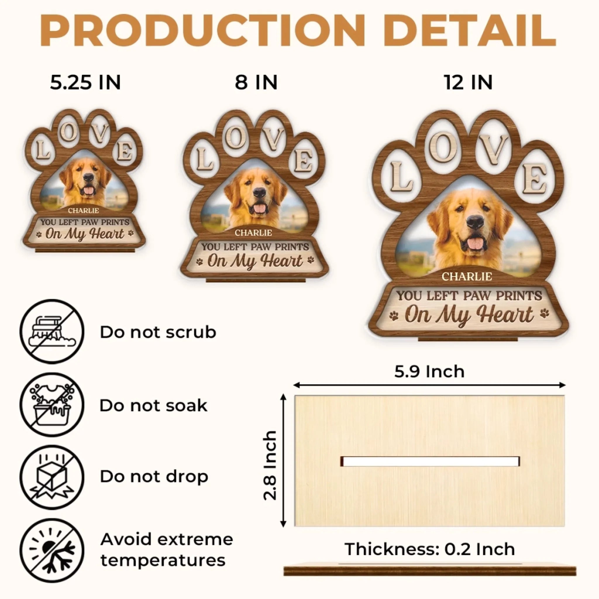 Custom Photo Wood & Acrylic Plaque - Personalized Pet Memorial Sympathy Gifts For Dogs, Cats - You Left Paw Prints On My Heart