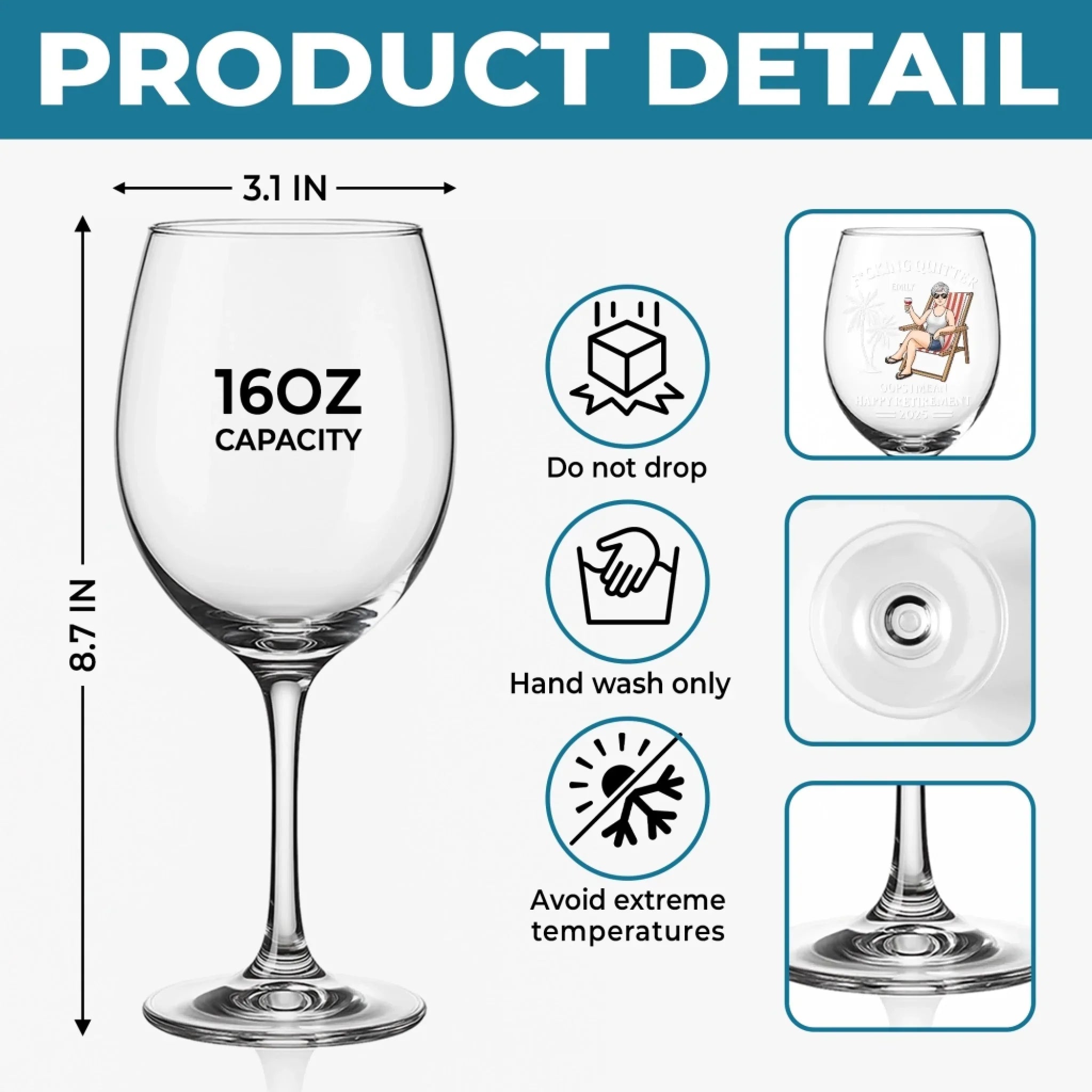 Custom Stemmed Wine Glass - Personalized Retirement Gifts For Women, Men - Relaxation Expert