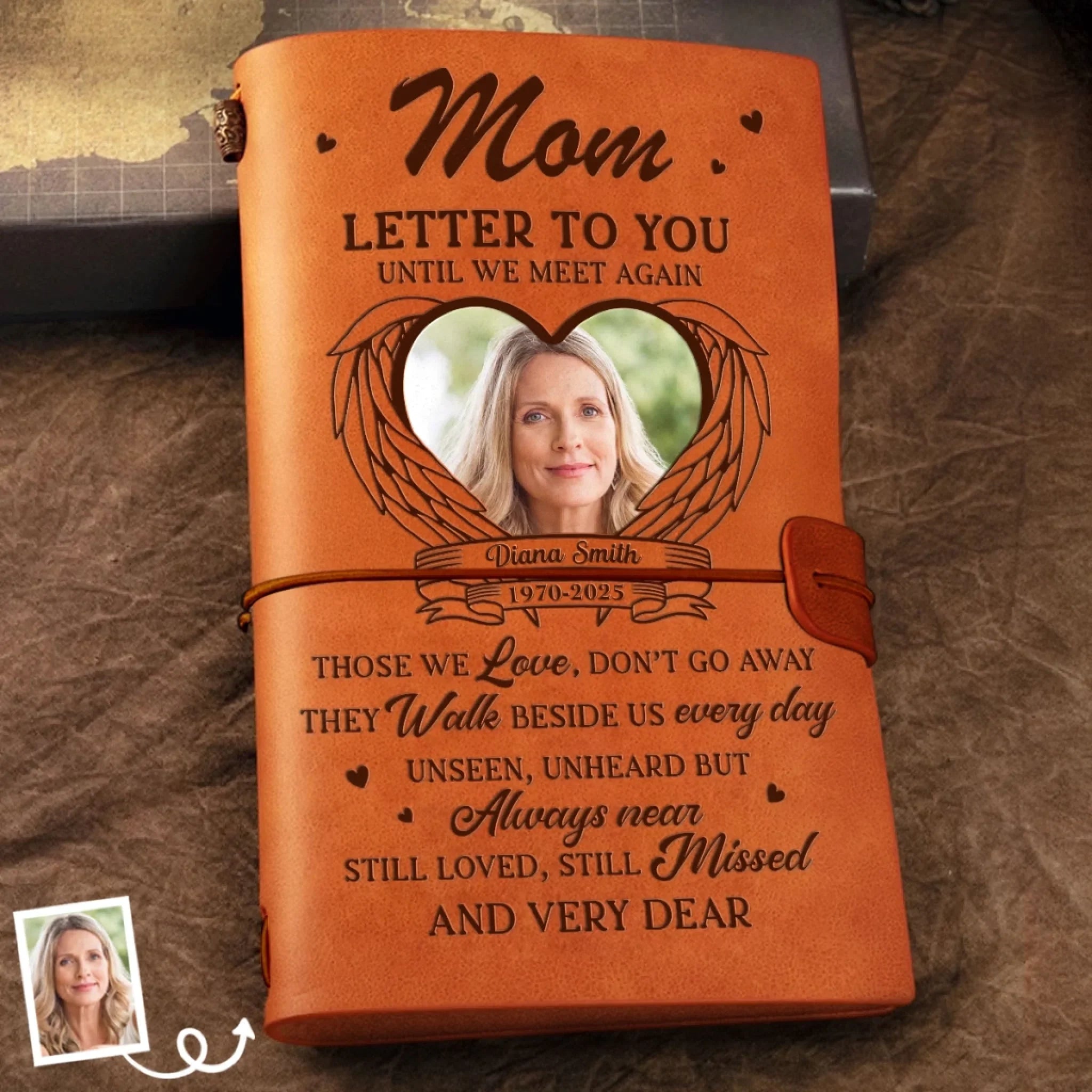 Custom Photo Leather Wrap Journal - Personalized Memorial Sympathy Gifts For Loss Of Mom, Dad - Always Guided By Your Love