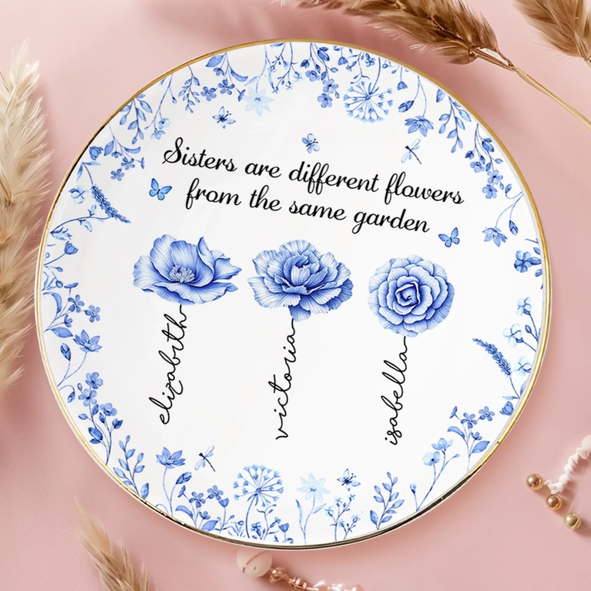 Custom Full-Print Round Jewelry Dish - Personalized Best Friend Birthday Gifts For Women - Unique Blooms From One Shared Garden