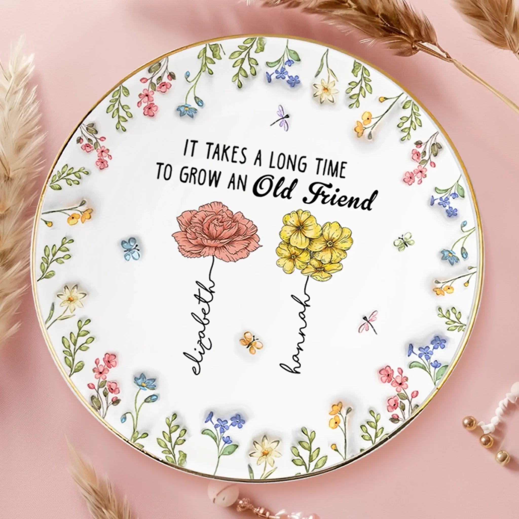 Custom 3D Inflated Effect Printed Full-Print Round Jewelry Dish - Personalized Best Friend Birthday Gifts For Women - Blooms Of A Lasting Bond