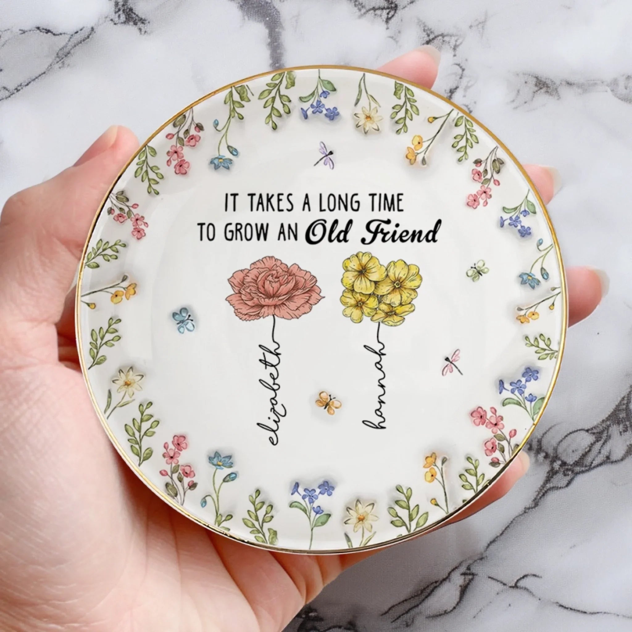 Custom 3D Inflated Effect Printed Full-Print Round Jewelry Dish - Personalized Best Friend Birthday Gifts For Women - Blooms Of A Lasting Bond