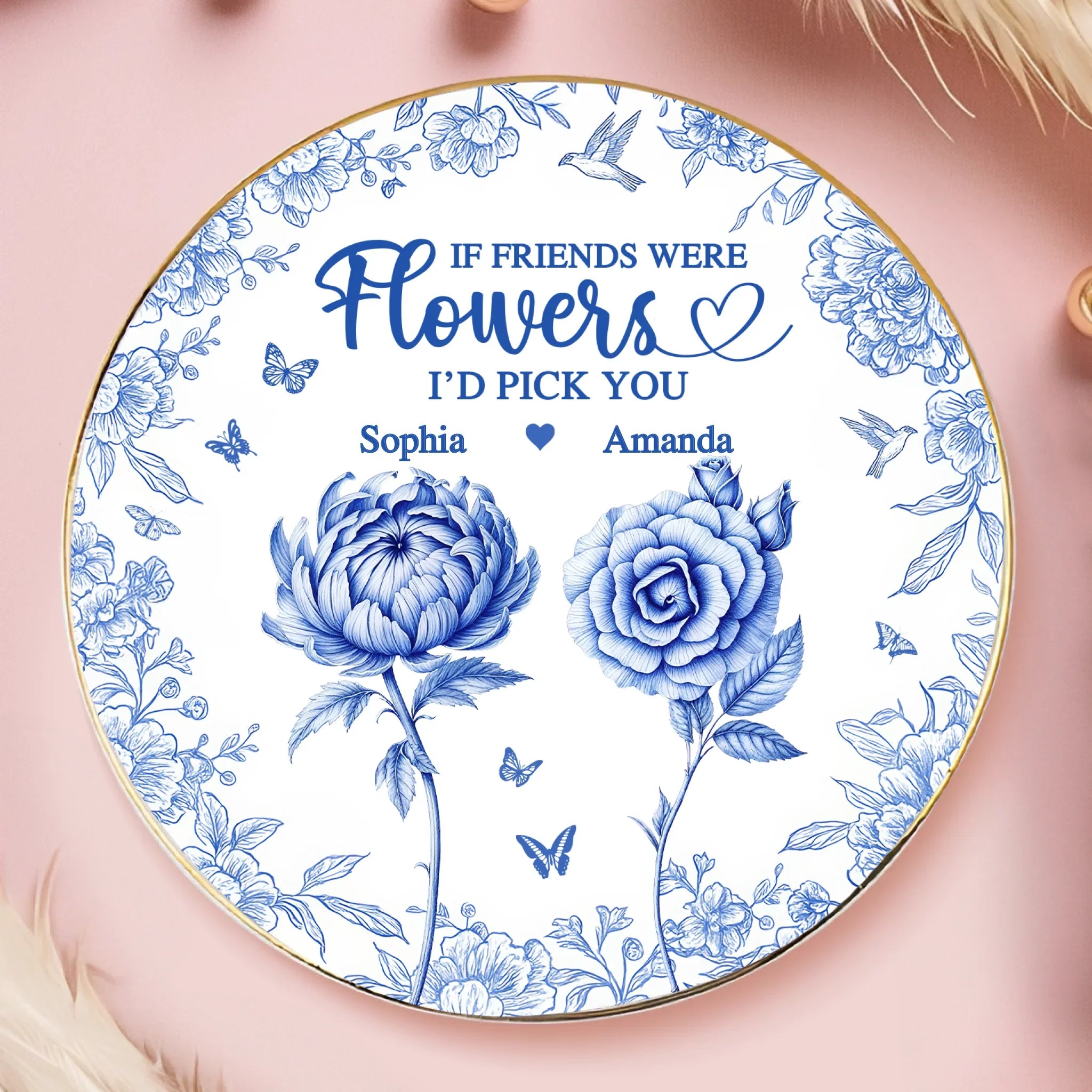 Custom Full-Print Round Jewelry Dish - Personalized Best Friend Birthday Gifts For Women - Friendship Grows Stronger With Time
