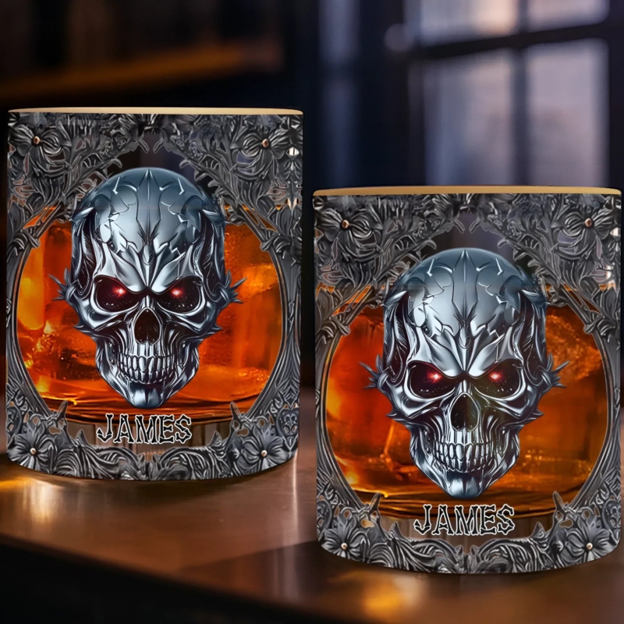 Custom Gothic Skull Whiskey Glass - Personalized Birthday Gifts For Bikers, Rock Music Fans, Best Friends, Family, Whiskey Lovers - Be Cool, Be Wild