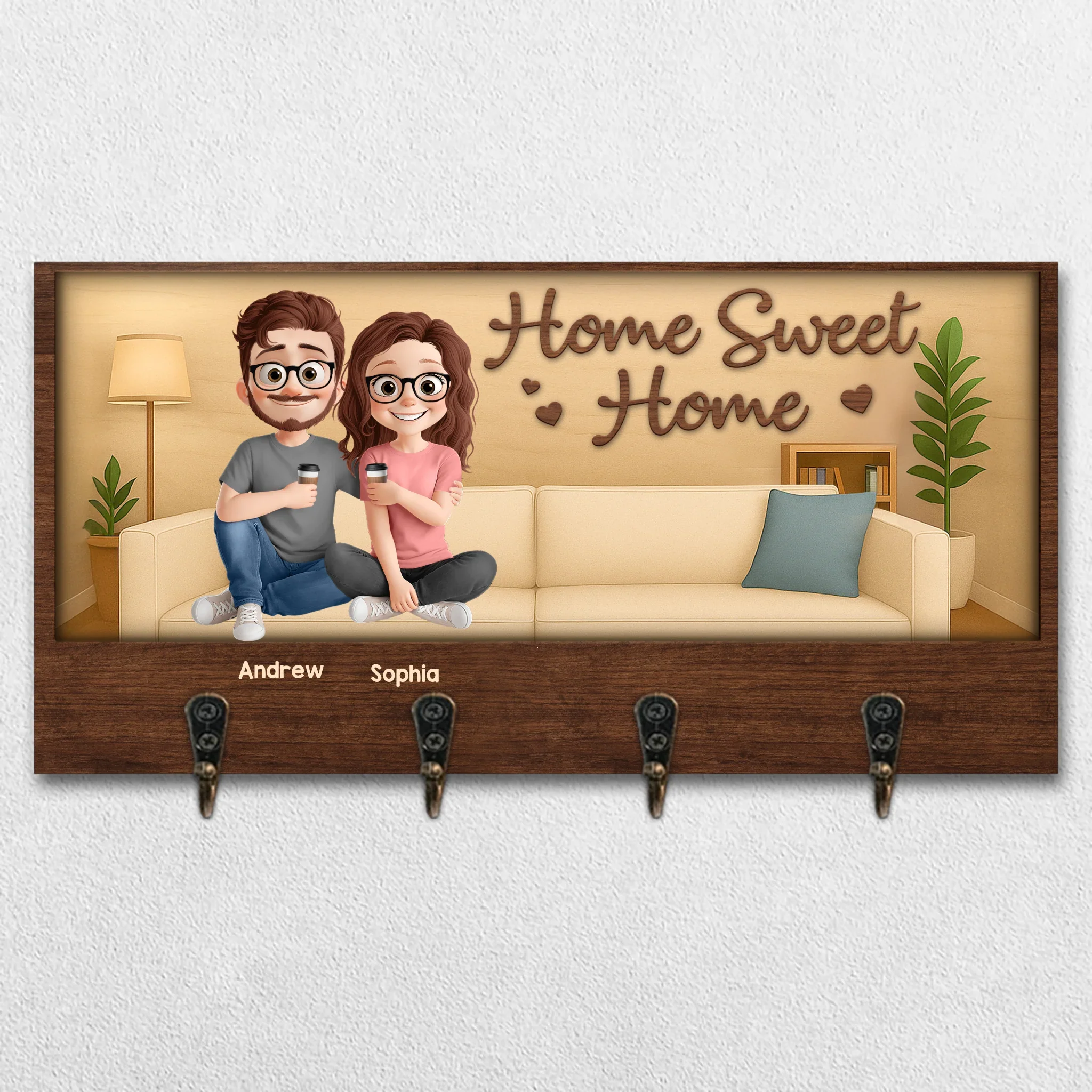 Custom Home Decor Key Hanger, Key Holder - Personalized Anniversary Wedding Gifts For Husband And Wife, Him And Her - Home Sweet Home