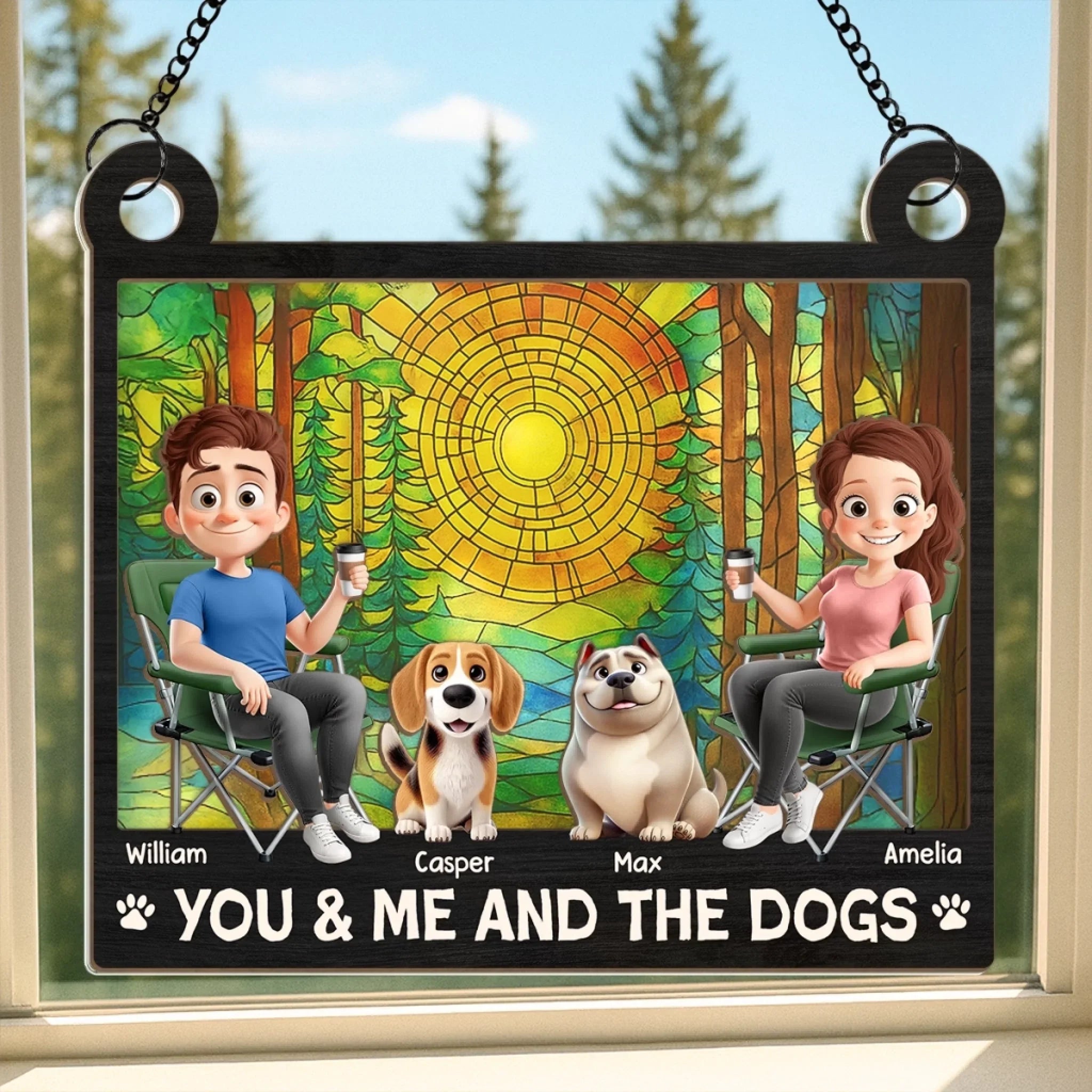 Custom Window Hanging Suncatcher Ornament - Personalized Anniversary Wedding Gifts For Husband And Wife, Dog Dad And Mom - Together With Our Pack