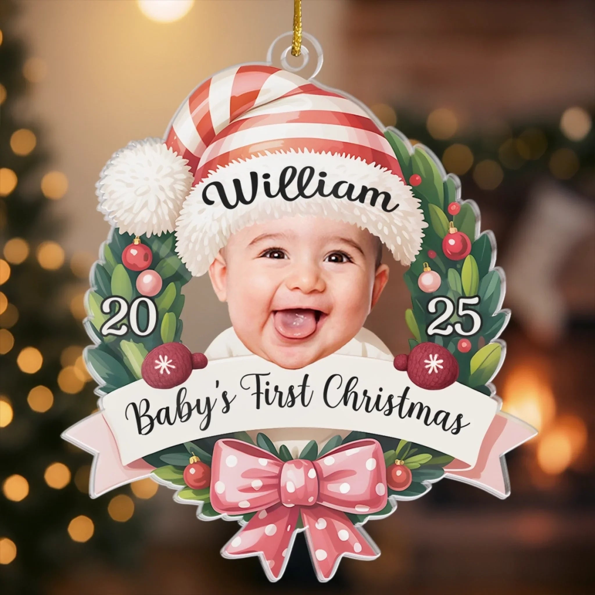 Custom Photo Acrylic Ornament - Personalized Christmas Baby Shower, Gender Reveal Gifts For New Moms, New Dads, New Parents - Santa’s Cutest Helper