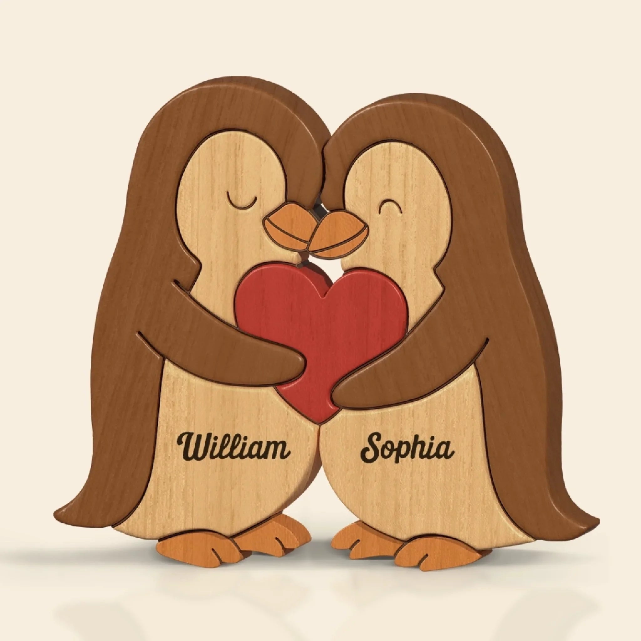 Penguin Shaped Wooden Art Puzzle - Personalized Anniversary Wedding Gifts For Husband And Wife, Him And Her - We Are Together, Couple Birthday Gifts For Him And Her