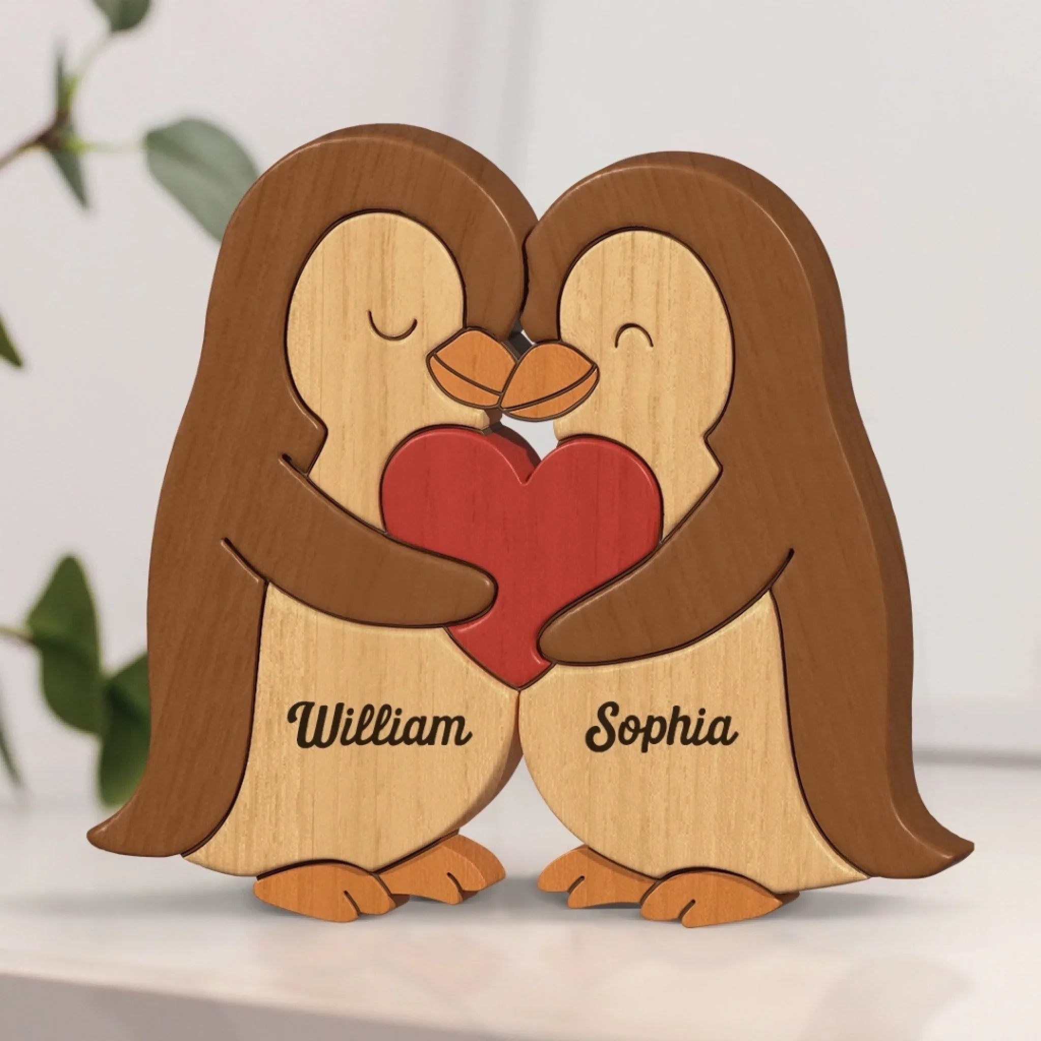 Penguin Shaped Wooden Art Puzzle - Personalized Anniversary Wedding Gifts For Husband And Wife, Him And Her - We Are Together, Couple Birthday Gifts For Him And Her