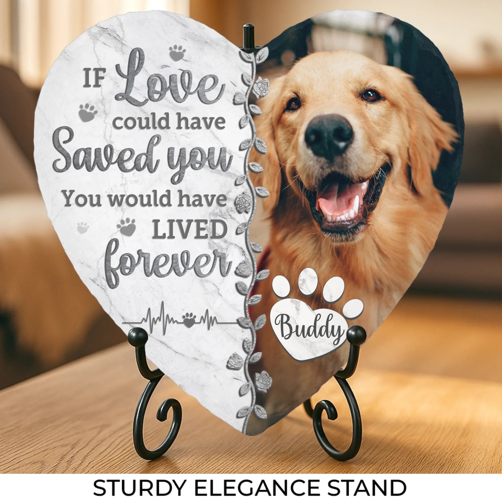 Custom Photo Once By My Side, Forever In My Heart - Memorial Personalized Custom Heart Shaped Stone With Stand - Christmas Gift, Sympathy Gift For Pet Owners, Pet Lovers