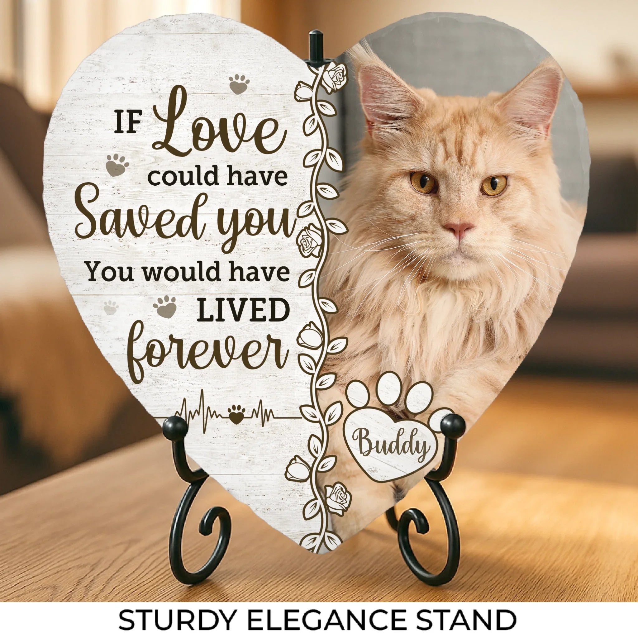 AMZ Memorial Personalized Custom Heart Shaped Stone With Stand - New Arrival, Christmas Gift, Sympathy Gift For Pet Owners, Pet Lovers, Garden Memorial Stone