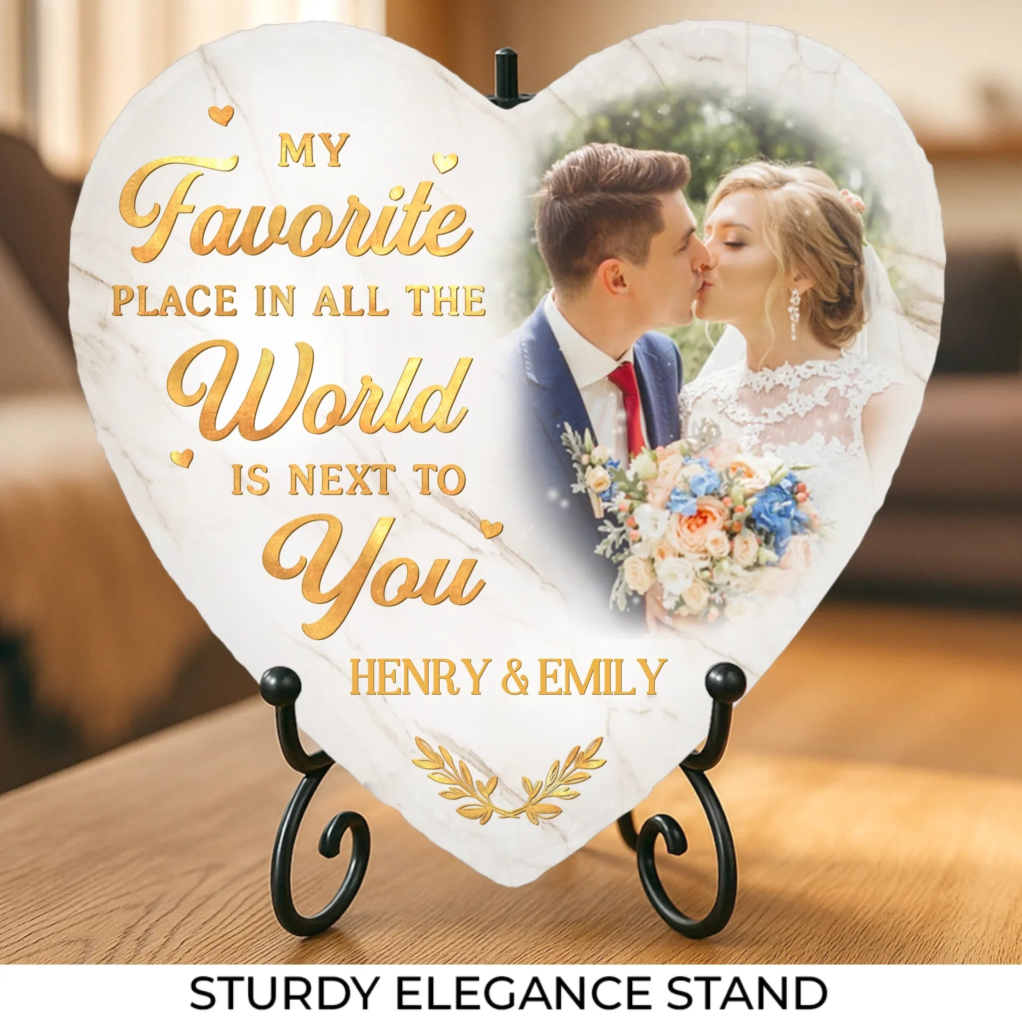 Custom Photo Every Day I'm With You, I Love You More - Couple Personalized Custom Heart Shaped Stone With Stand - Christmas Gift For Husband Wife, Anniversary, First Christmas