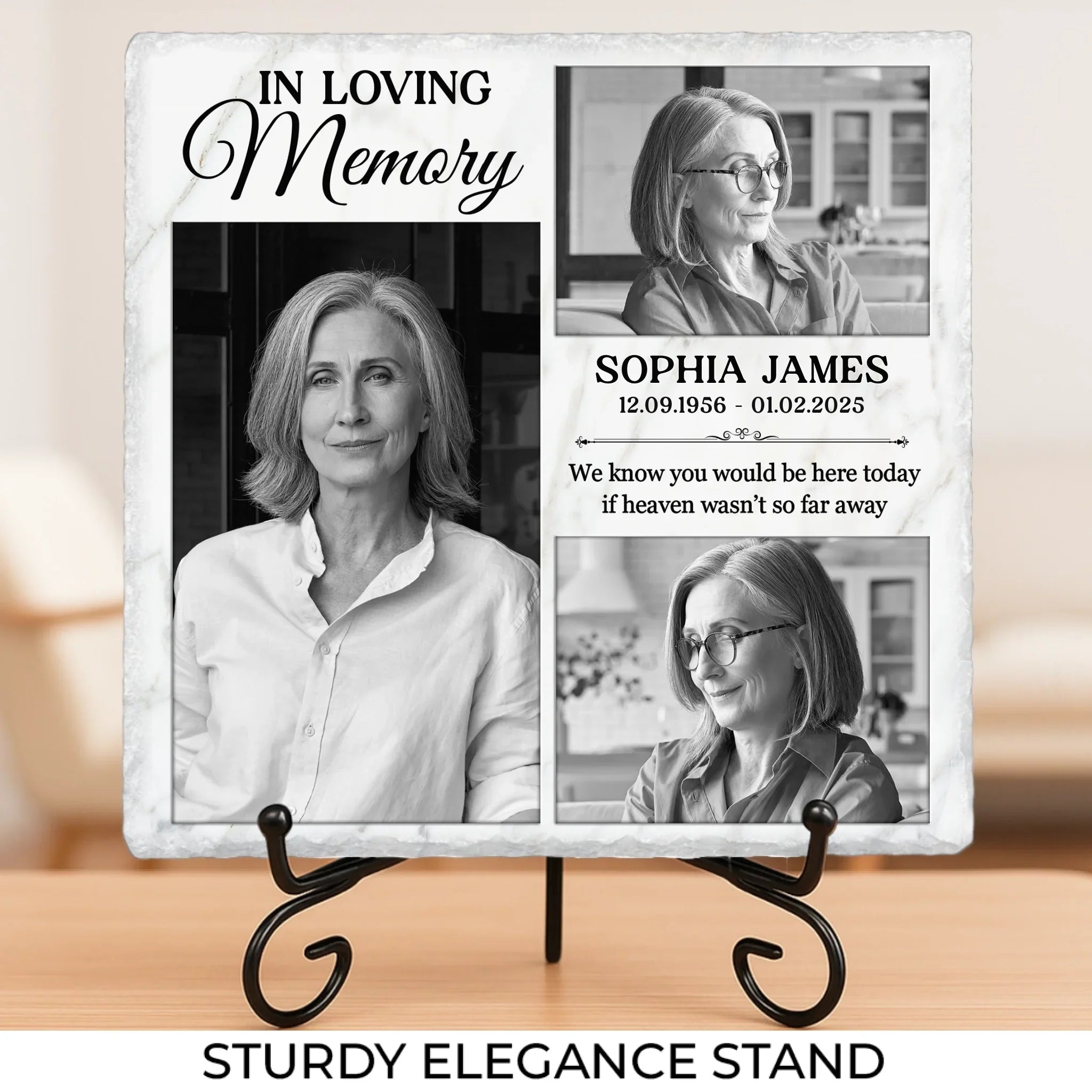 Custom Photo Love Shines Brightly Through Our Memories - Memorial Personalized Custom Square Shaped Stone With Stand - Sympathy Gift For Family Members